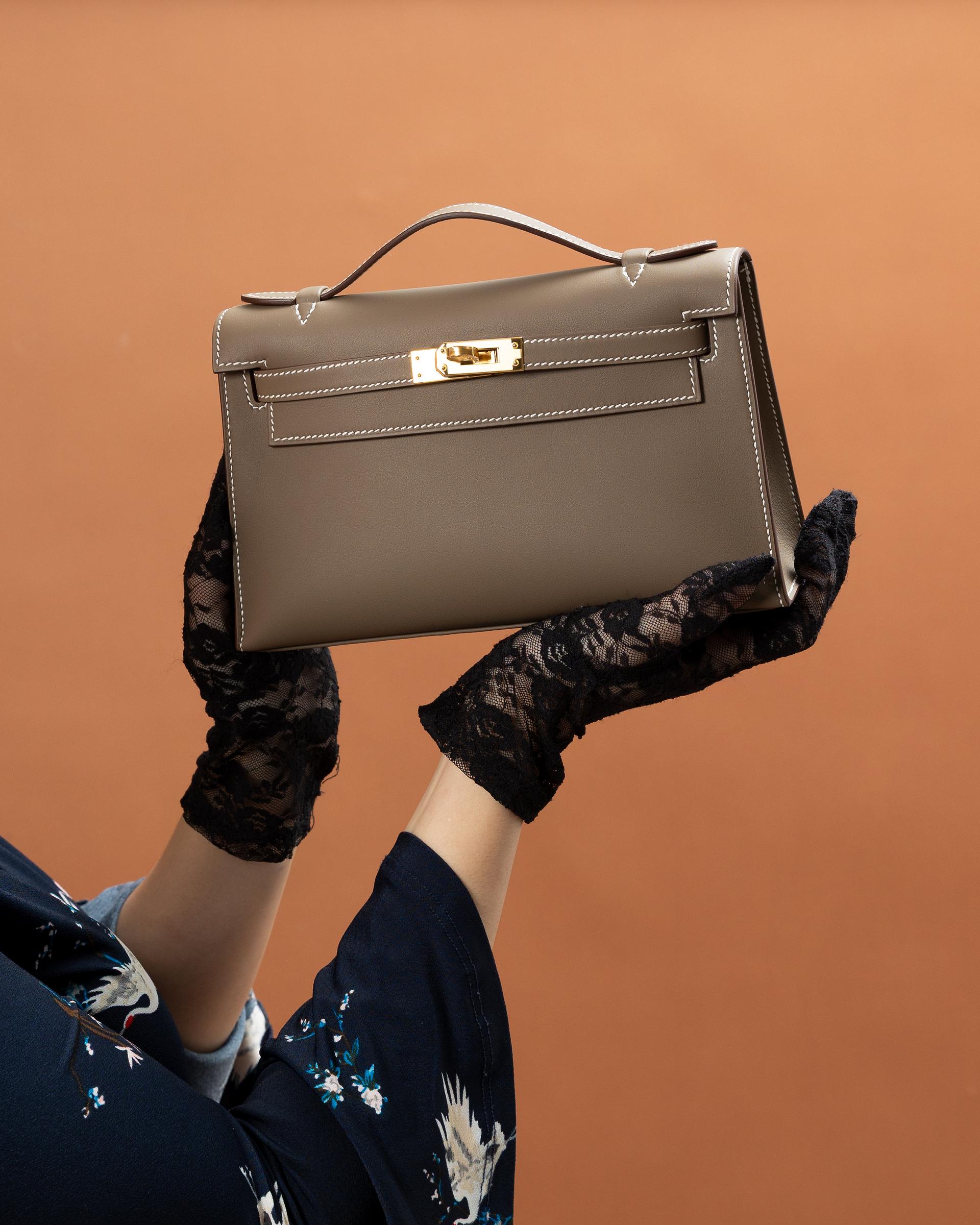 ランク N 新品 HERMÈS エルメス ポシェットケリー エトゥープ (18) スイフト ゴールド金具 K刻印 - 17