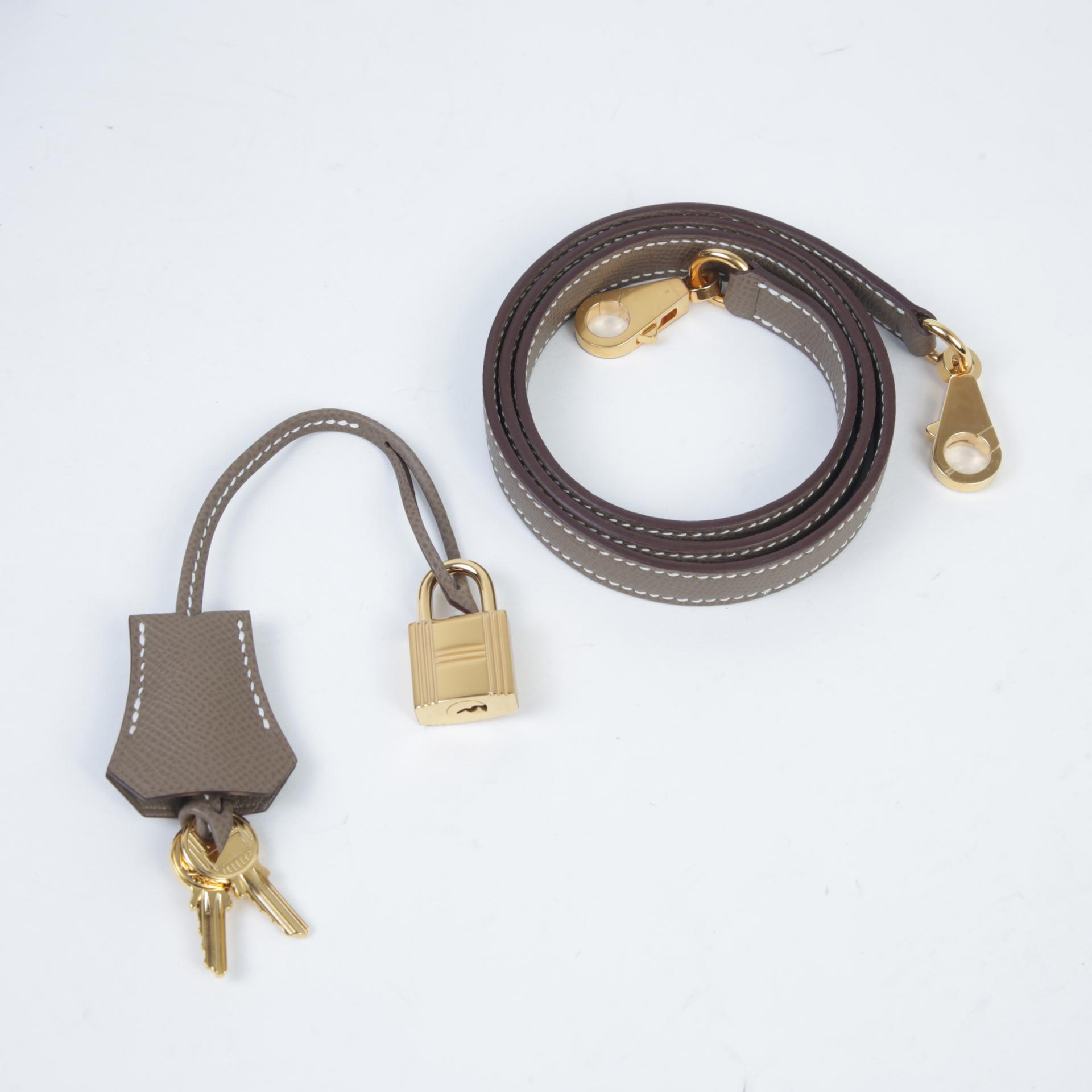 Excellent ( Rank SA ) HERMÈS Kelly 25 Sellier Etoupe (18) Epsom Gold hardware B (2023) - 14