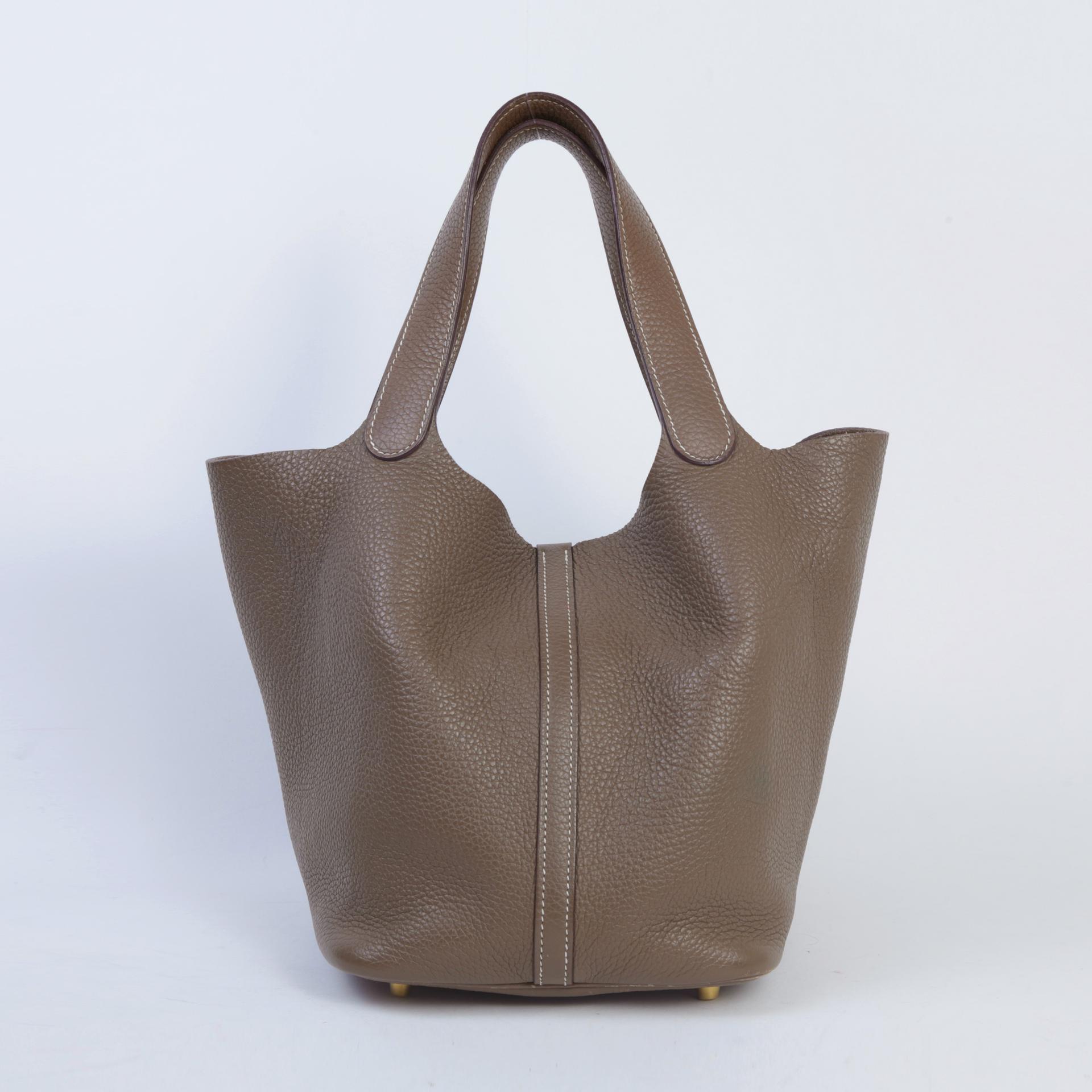 Very Good ( Rank A)  HERMÈS  Picotin Lock MM Etoupe (18) Clemence Gold hardware D (2019) - 2