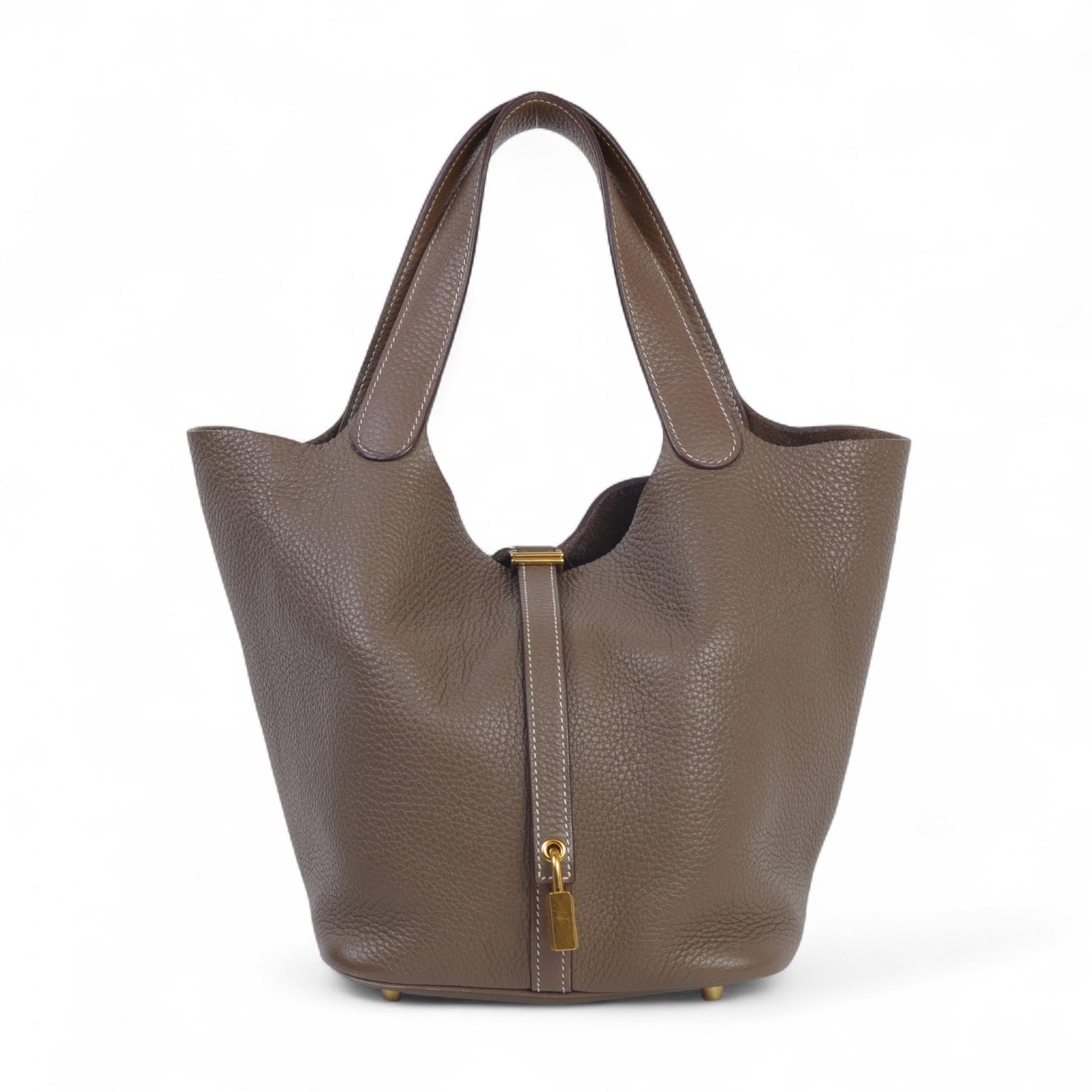 Very Good ( Rank A)  HERMÈS  Picotin Lock MM Etoupe (18) Clemence Gold hardware D (2019) - 1