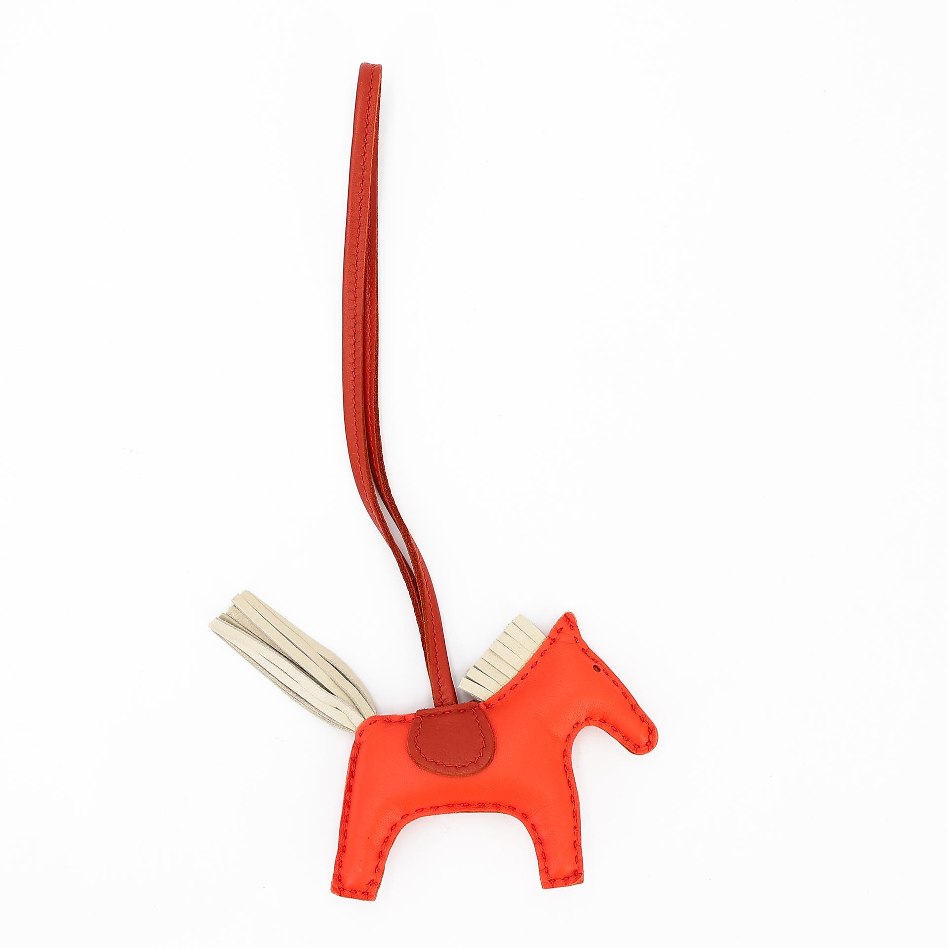 Brand New ( Rank N ) HERMÈS Rodeo PM Orange Poppy (8V) Craie (10) Cornaline (3B) Agneau  Z (2021) - 4