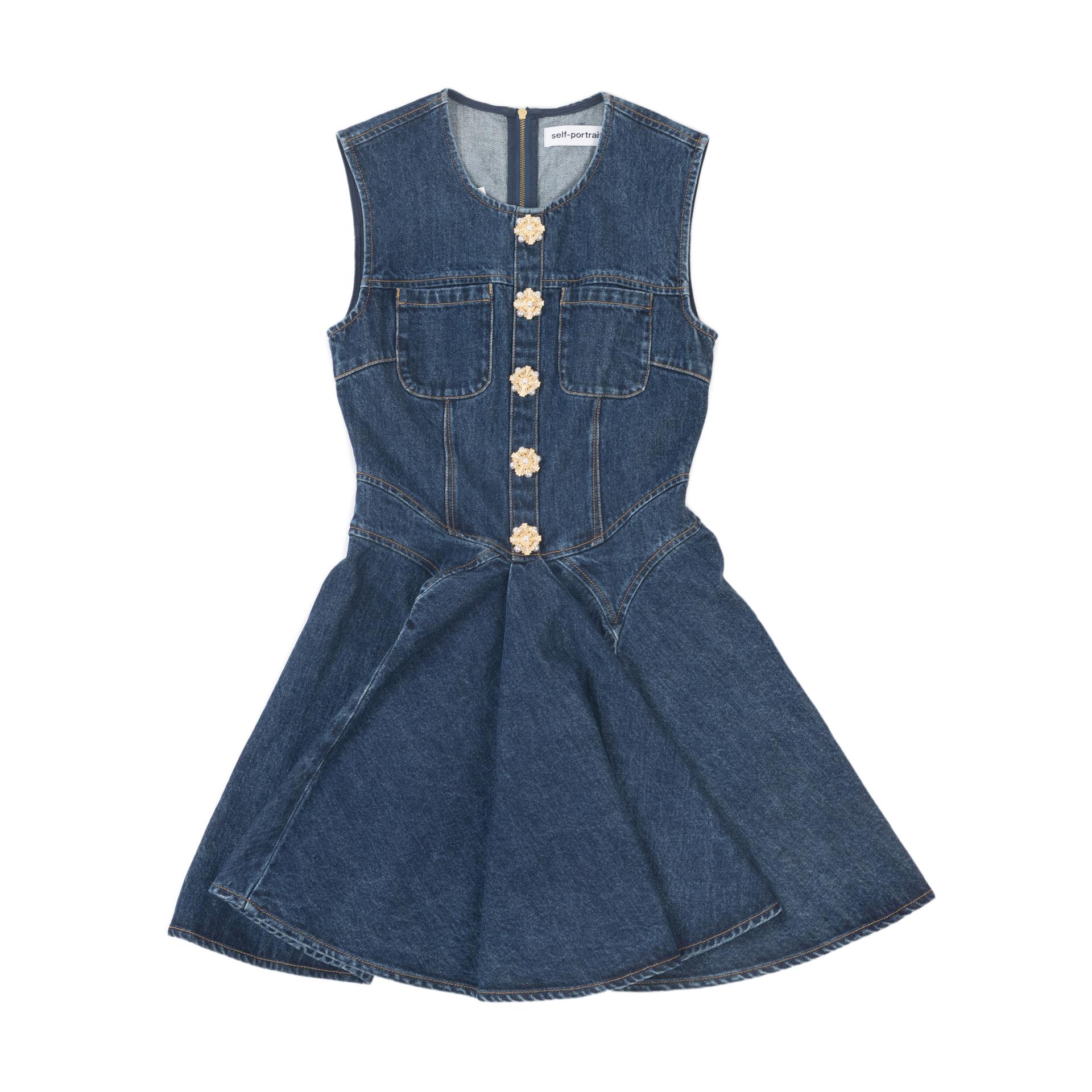 Unused ( Rank NS )SELF-PORTRAIT Denim Skater Mini Dress Blue - 1
