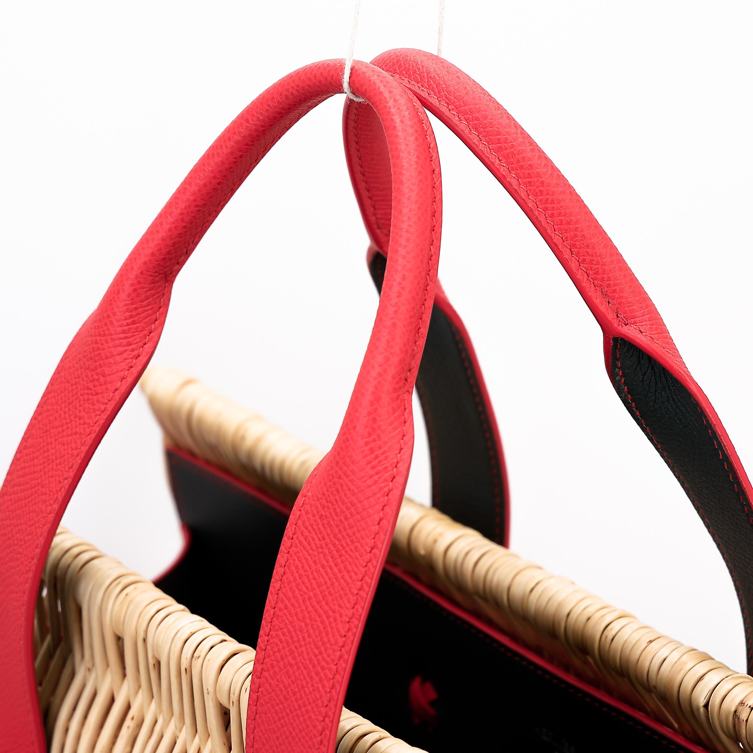 Unused ( Rank NS ) HERMÈS Panier en osier GM Aleatoire Rouge Tomate (S5) Bleu Orage (Y7) Osier Wicker  Epsom - 3