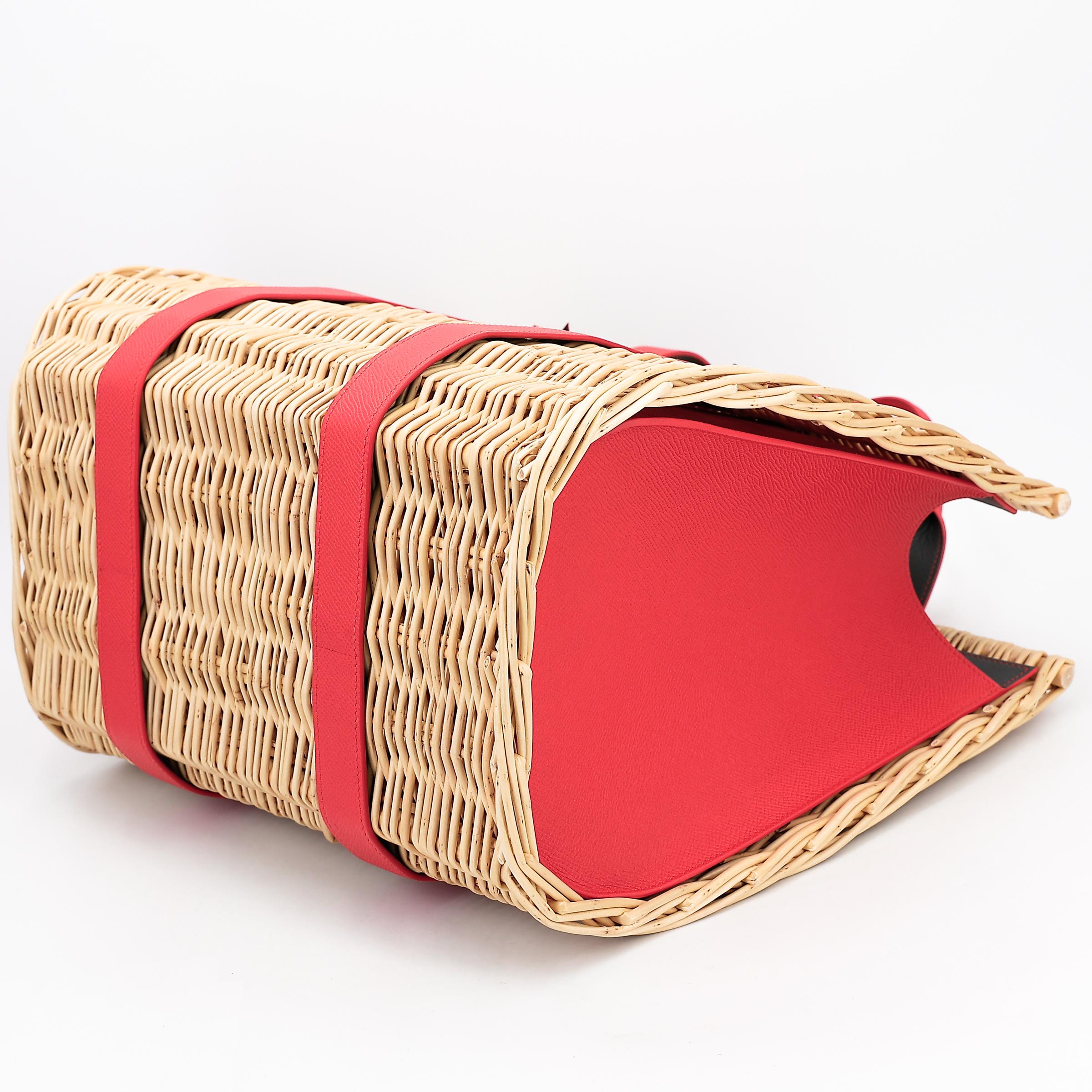 Unused ( Rank NS ) HERMÈS Panier en osier GM Aleatoire Rouge Tomate (S5) Bleu Orage (Y7) Osier Wicker  Epsom - 4