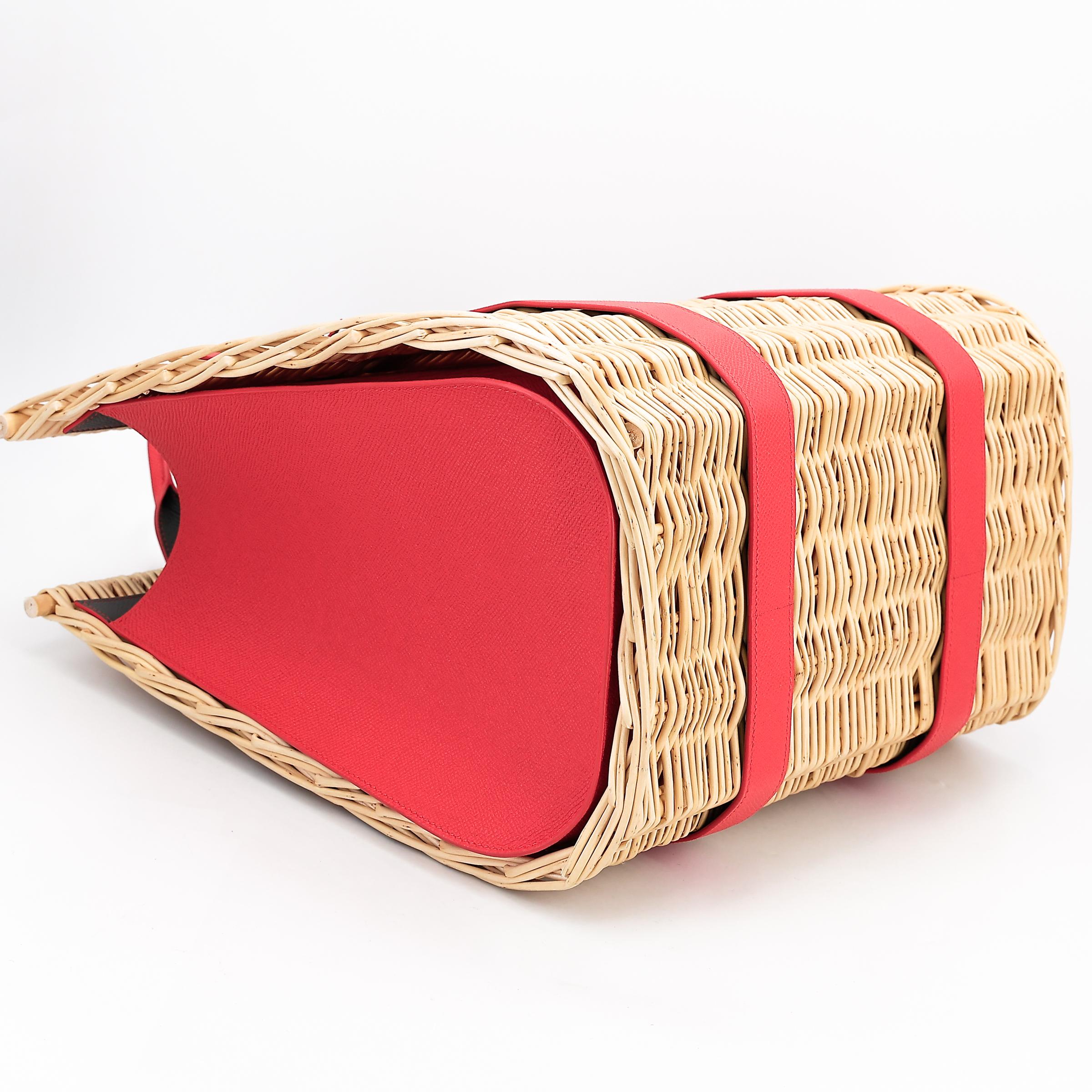 Unused ( Rank NS ) HERMÈS Panier en osier GM Aleatoire Rouge Tomate (S5) Bleu Orage (Y7) Osier Wicker  Epsom - 5