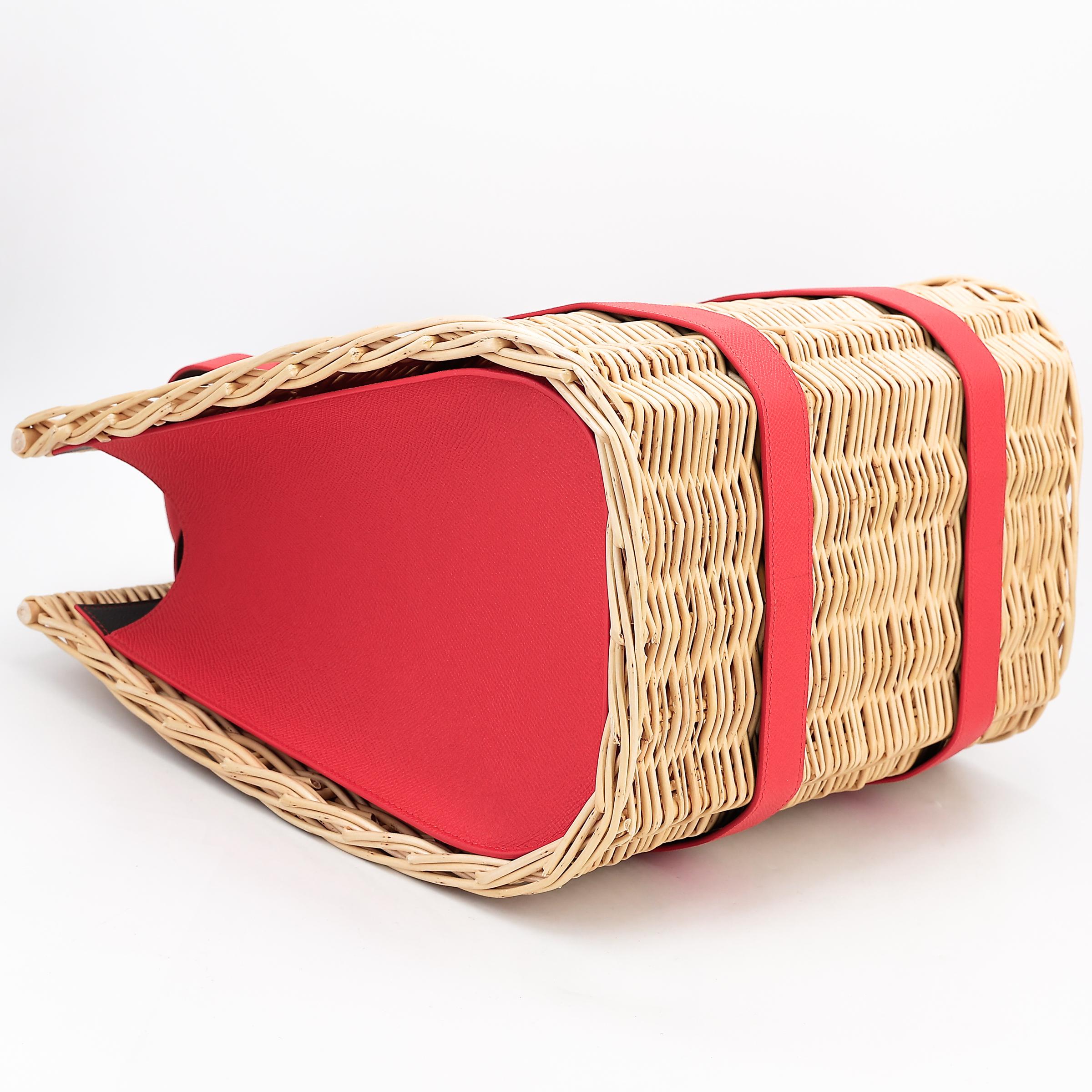 Unused ( Rank NS ) HERMÈS Panier en osier GM Aleatoire Rouge Tomate (S5) Bleu Orage (Y7) Osier Wicker  Epsom - 7