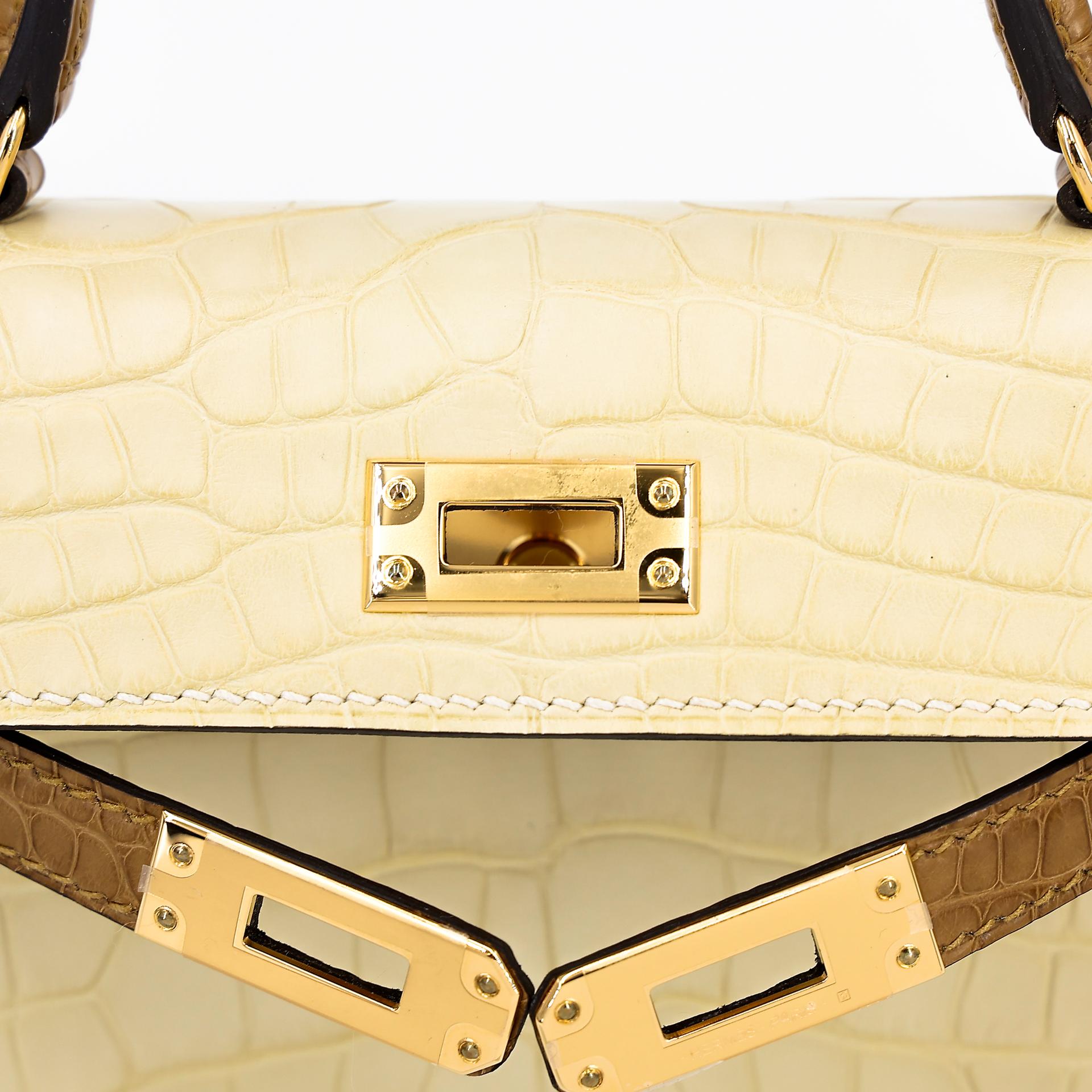未使用保存品 HERMÈS 愛馬仕 馬蹄印定制 Mini Kelly 二代 2H 大地色 Kraft Y1 香草色 Vanille □ 短吻鱷 霧面 金扣 U刻 2022年 - 10