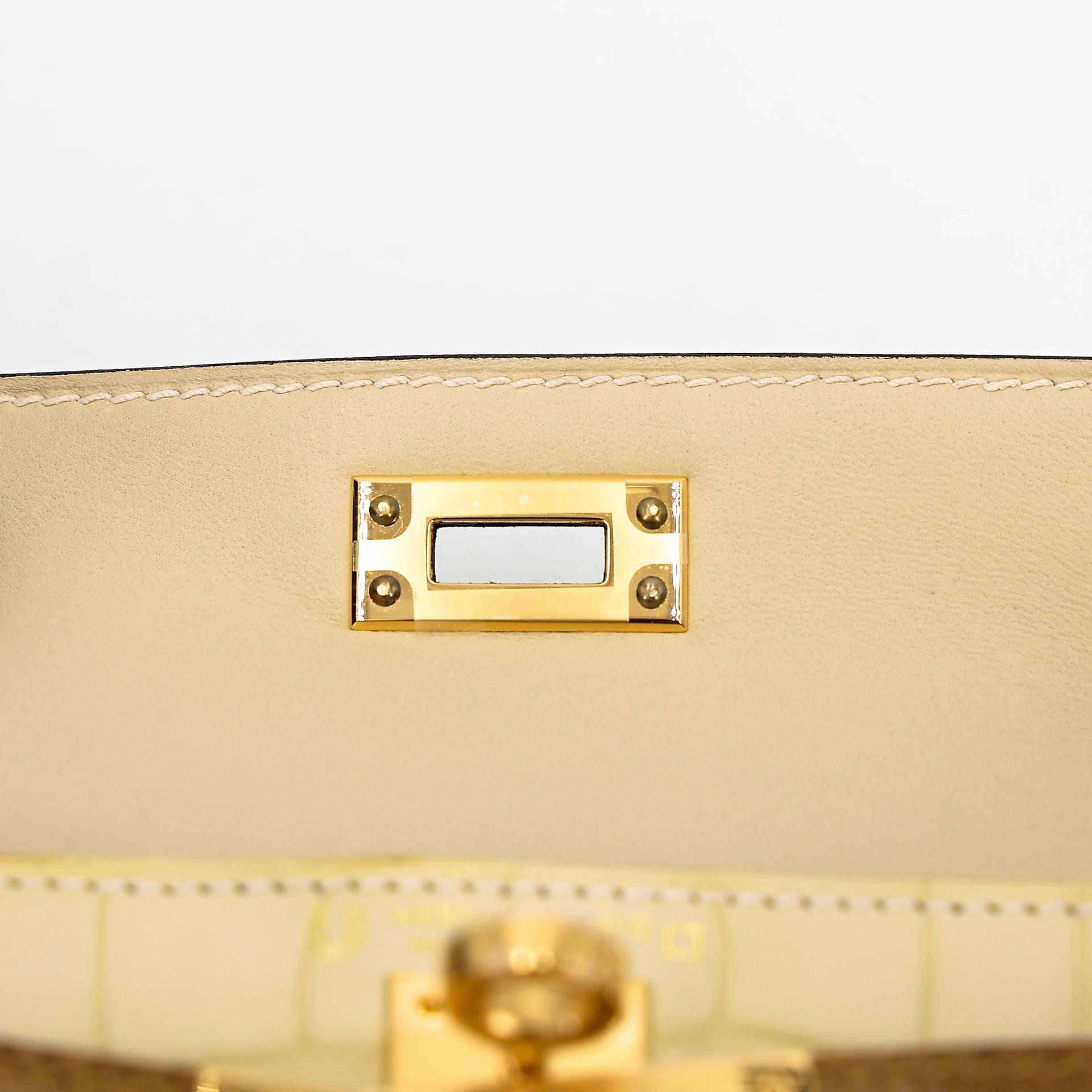 未使用保存品 HERMÈS 愛馬仕 馬蹄印定制 Mini Kelly 二代 2H 大地色 Kraft Y1 香草色 Vanille □ 短吻鱷 霧面 金扣 U刻 2022年 - 11