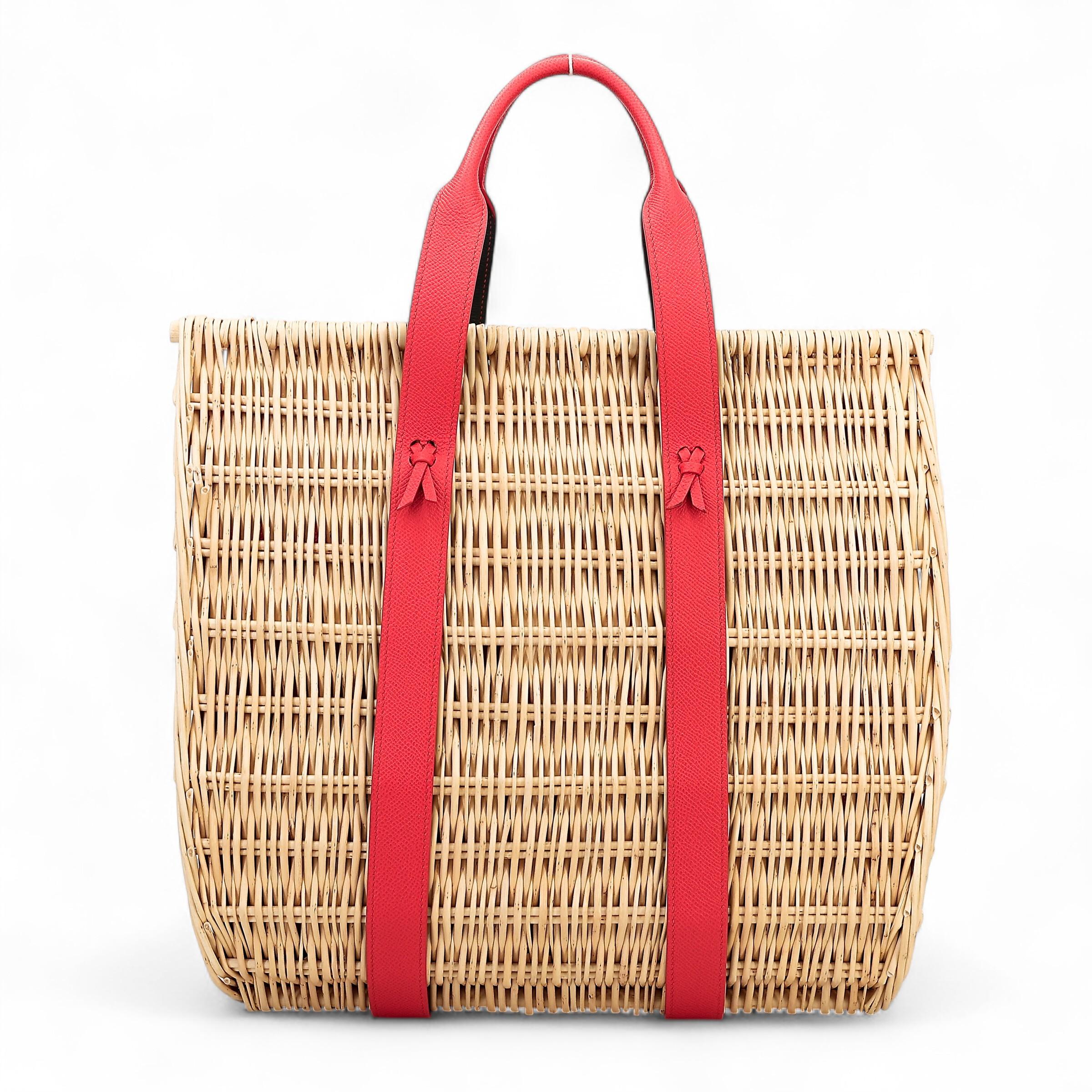 Unused ( Rank NS ) HERMÈS Panier en osier GM Aleatoire Rouge Tomate (S5) Bleu Orage (Y7) Osier Wicker  Epsom - 1