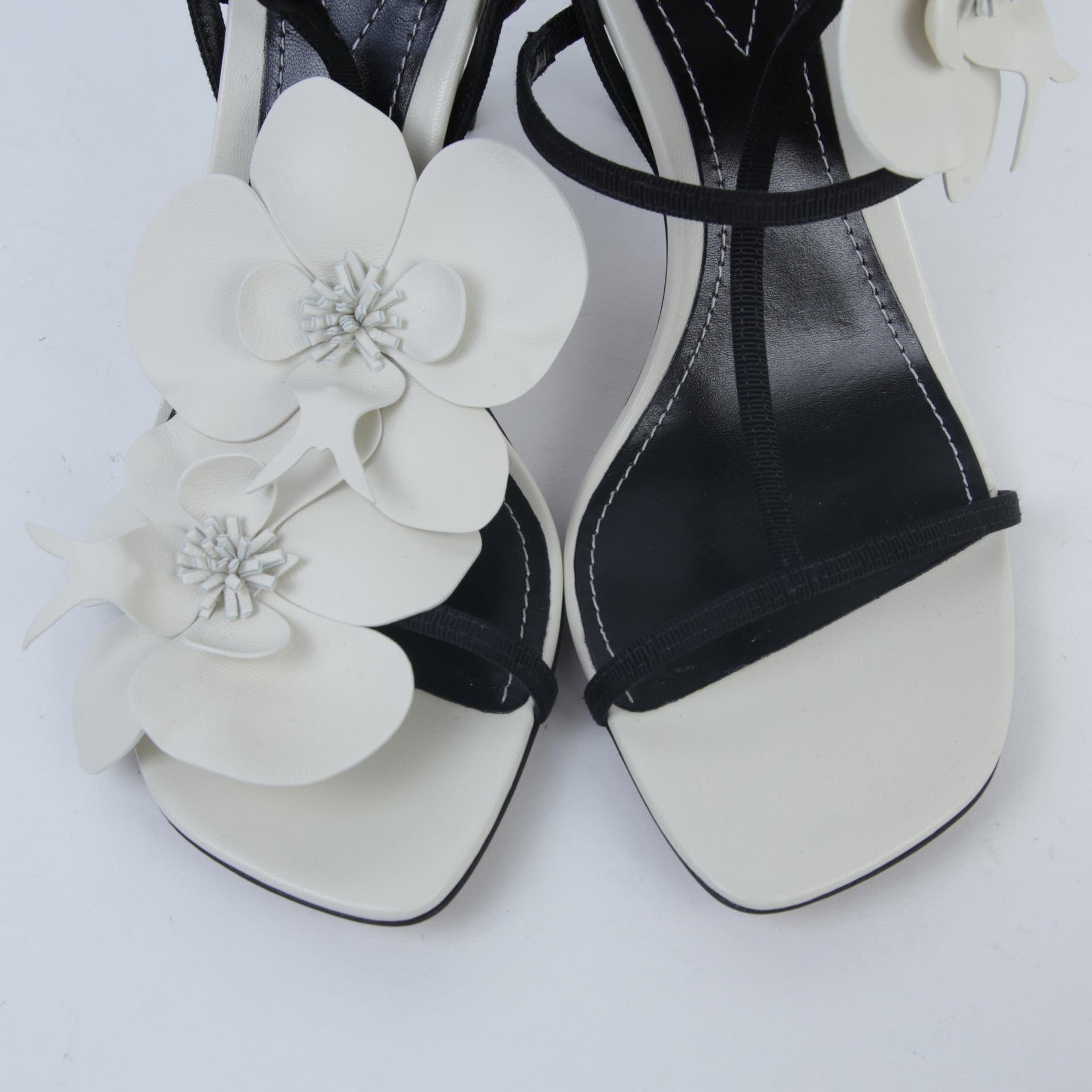 Unused ( Rank NS ) Zimmermann Orchid Sandals 85 White Black Leather - 3