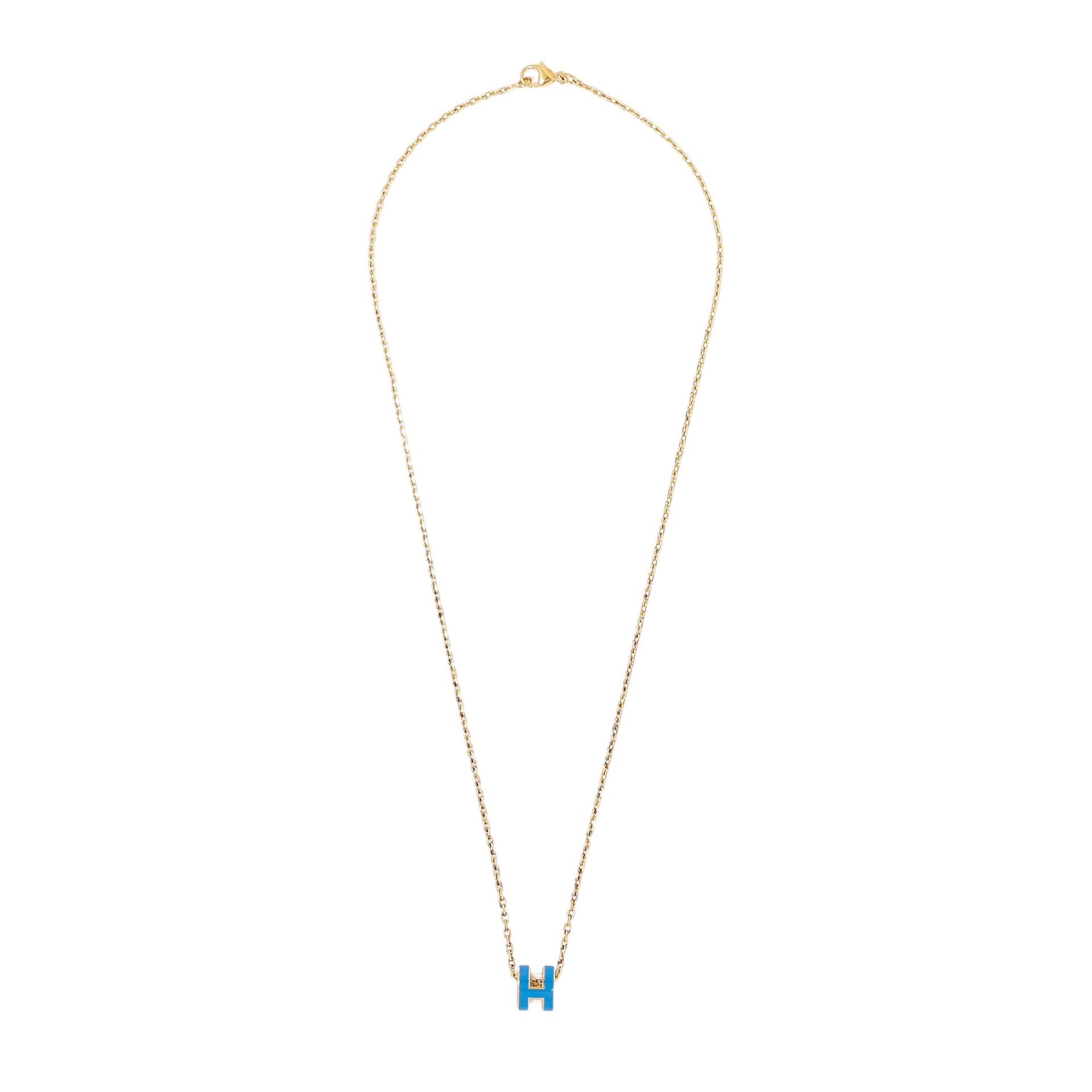 Brand New ( Rank N )  HERMÈS  Mini Pop H pendant New Bleu Jean (D2) Steel Gold hardware - 1