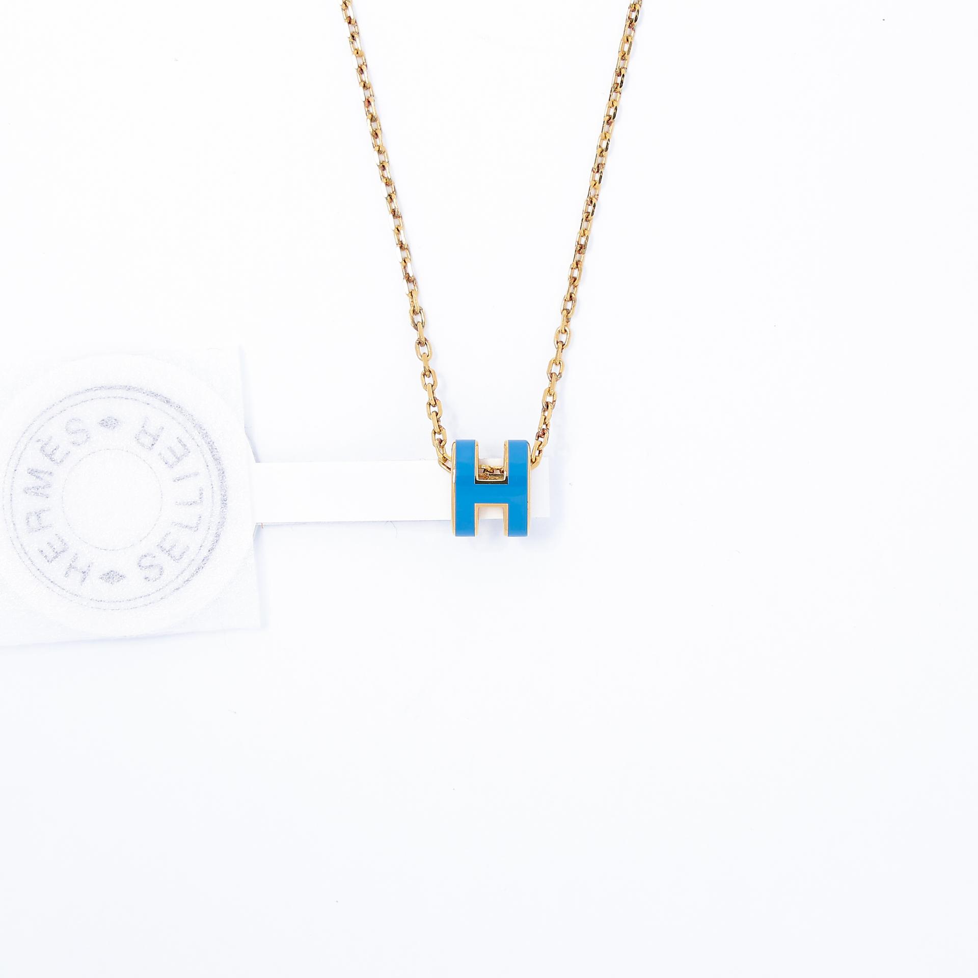 Brand New ( Rank N )  HERMÈS  Mini Pop H pendant New Bleu Jean (D2) Steel Gold hardware - 2