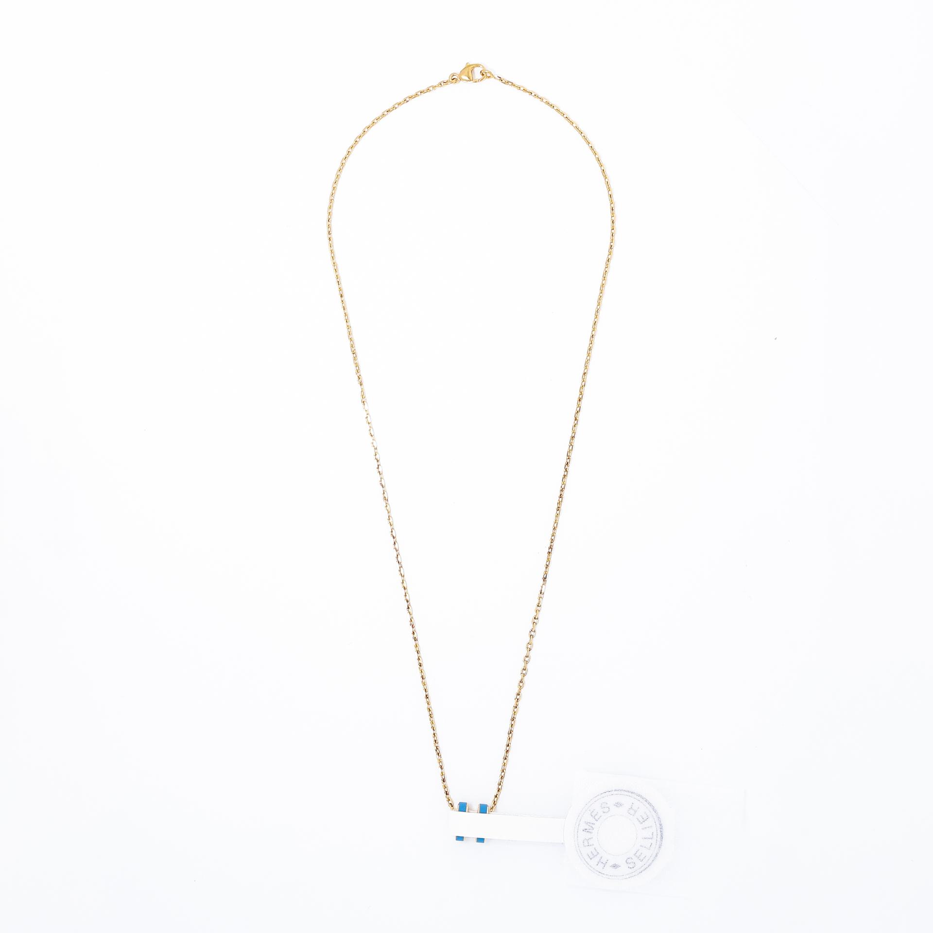 Brand New ( Rank N )  HERMÈS  Mini Pop H pendant New Bleu Jean (D2) Steel Gold hardware - 4