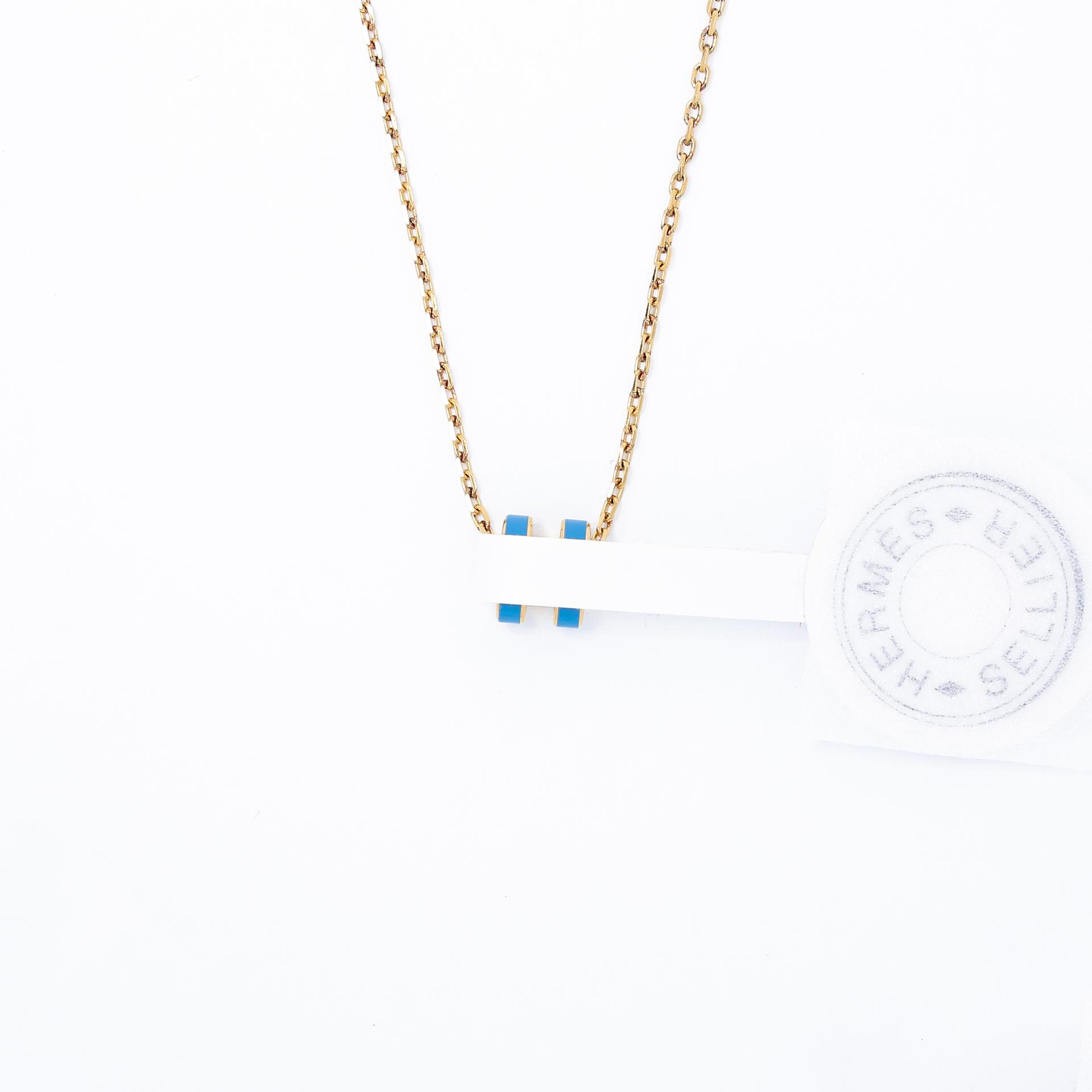 Brand New ( Rank N )  HERMÈS  Mini Pop H pendant New Bleu Jean (D2) Steel Gold hardware - 5