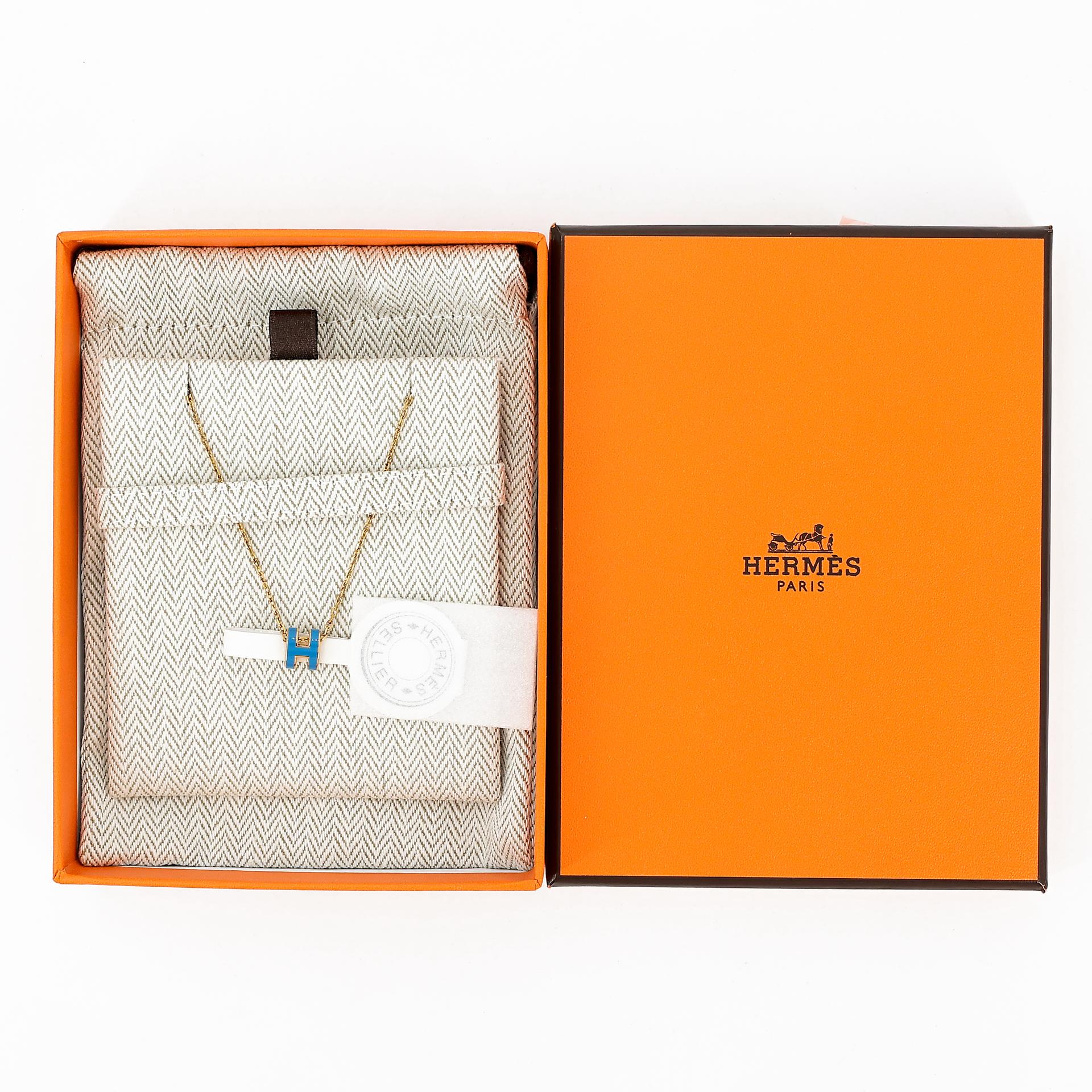 Brand New ( Rank N )  HERMÈS  Mini Pop H pendant New Bleu Jean (D2) Steel Gold hardware - 8