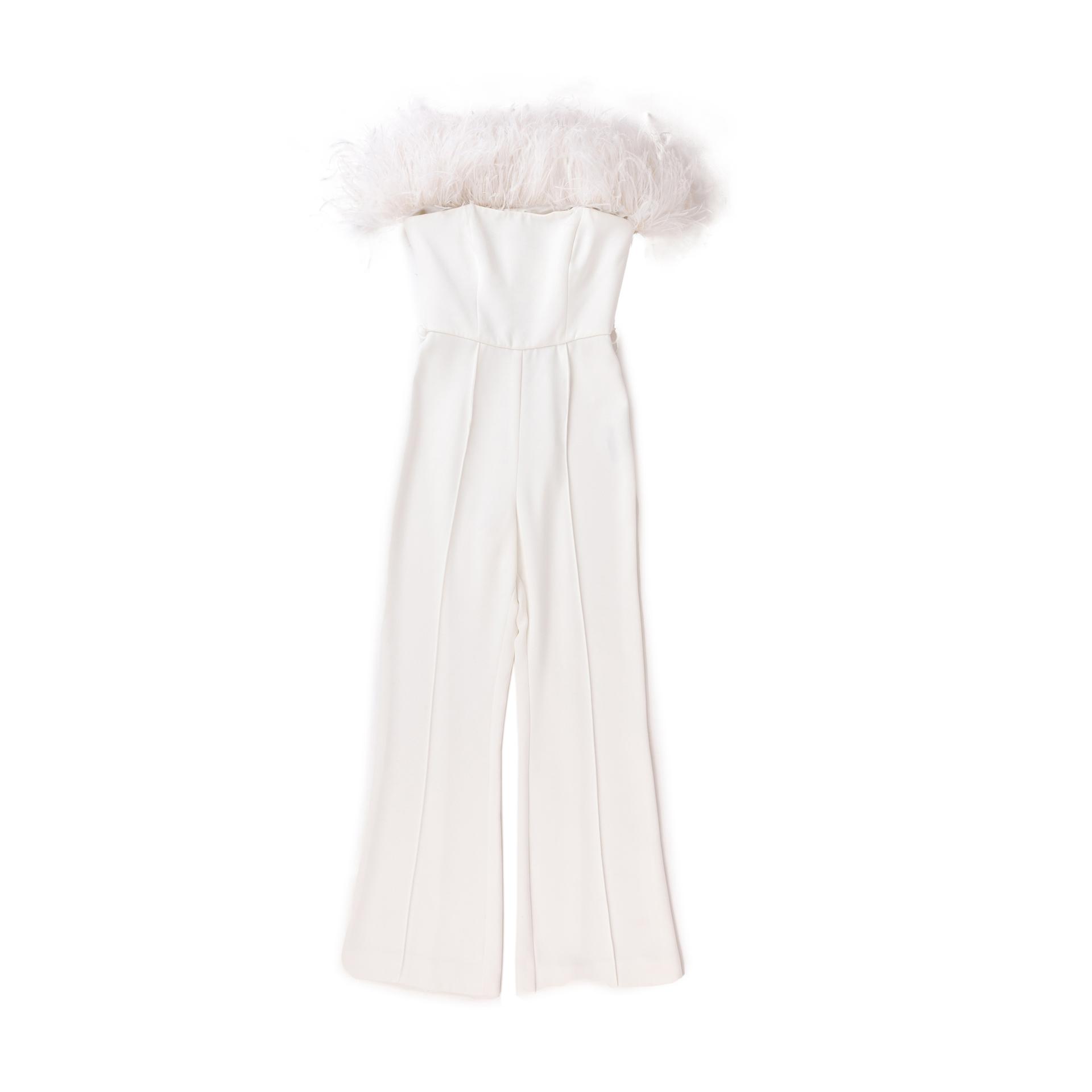 Excellent ( Rank SA )SELF-PORTRAIT White Feather Jumpsuit White - 2