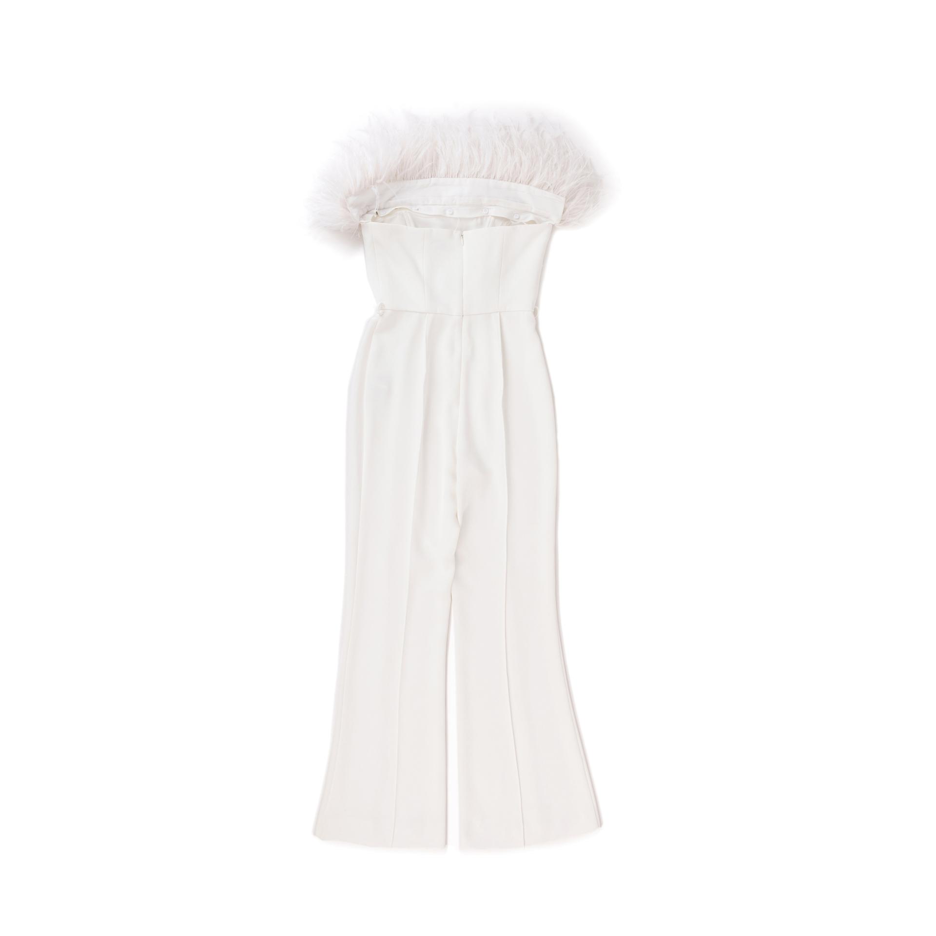 Excellent ( Rank SA )SELF-PORTRAIT White Feather Jumpsuit White - 3