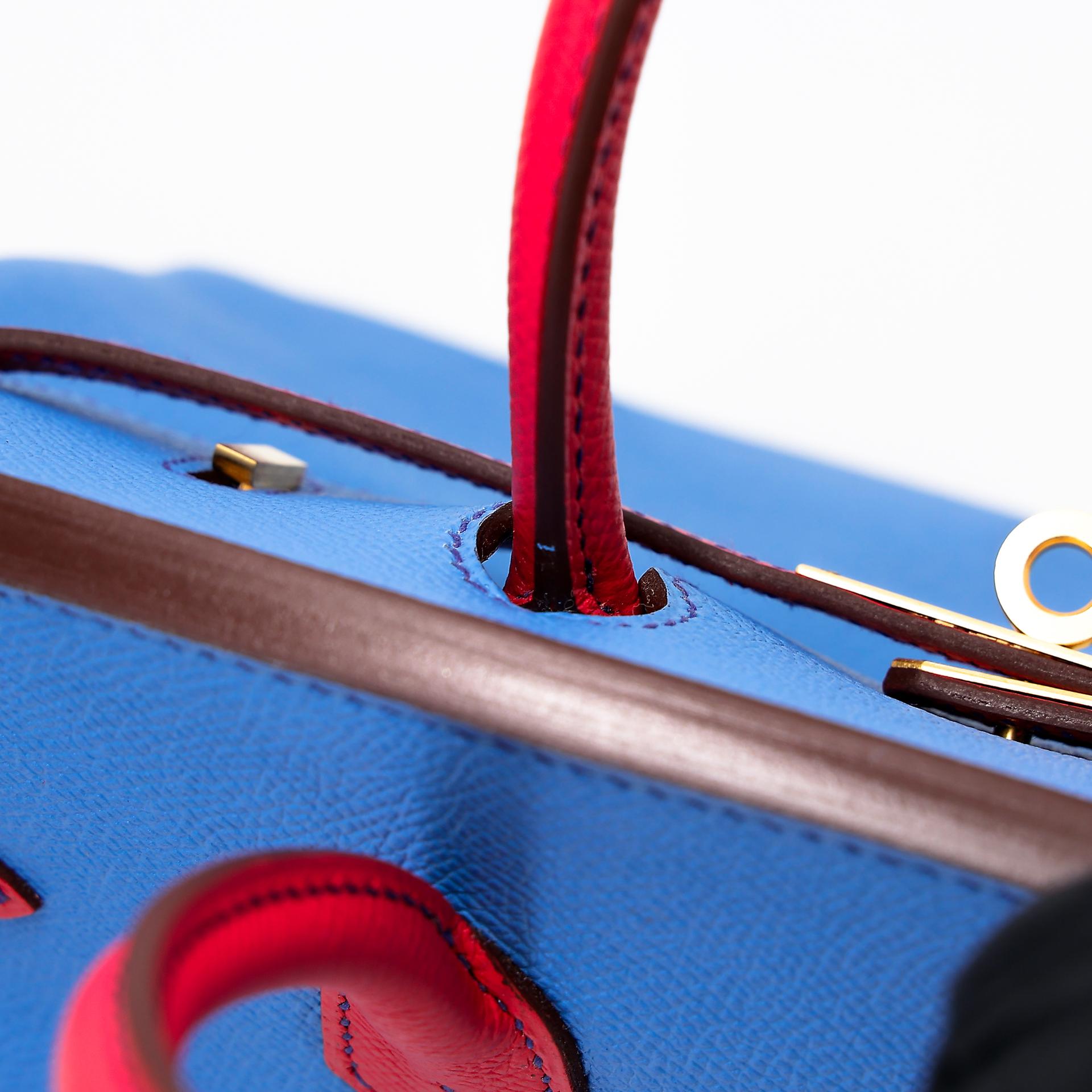 Unused ( Rank NS ) HERMÈS Special Order Birkin 25 HSS Bleu Paradis (2T) Bougainvillea (A5) Epsom Brushed Gold hardware X (2016) - 13