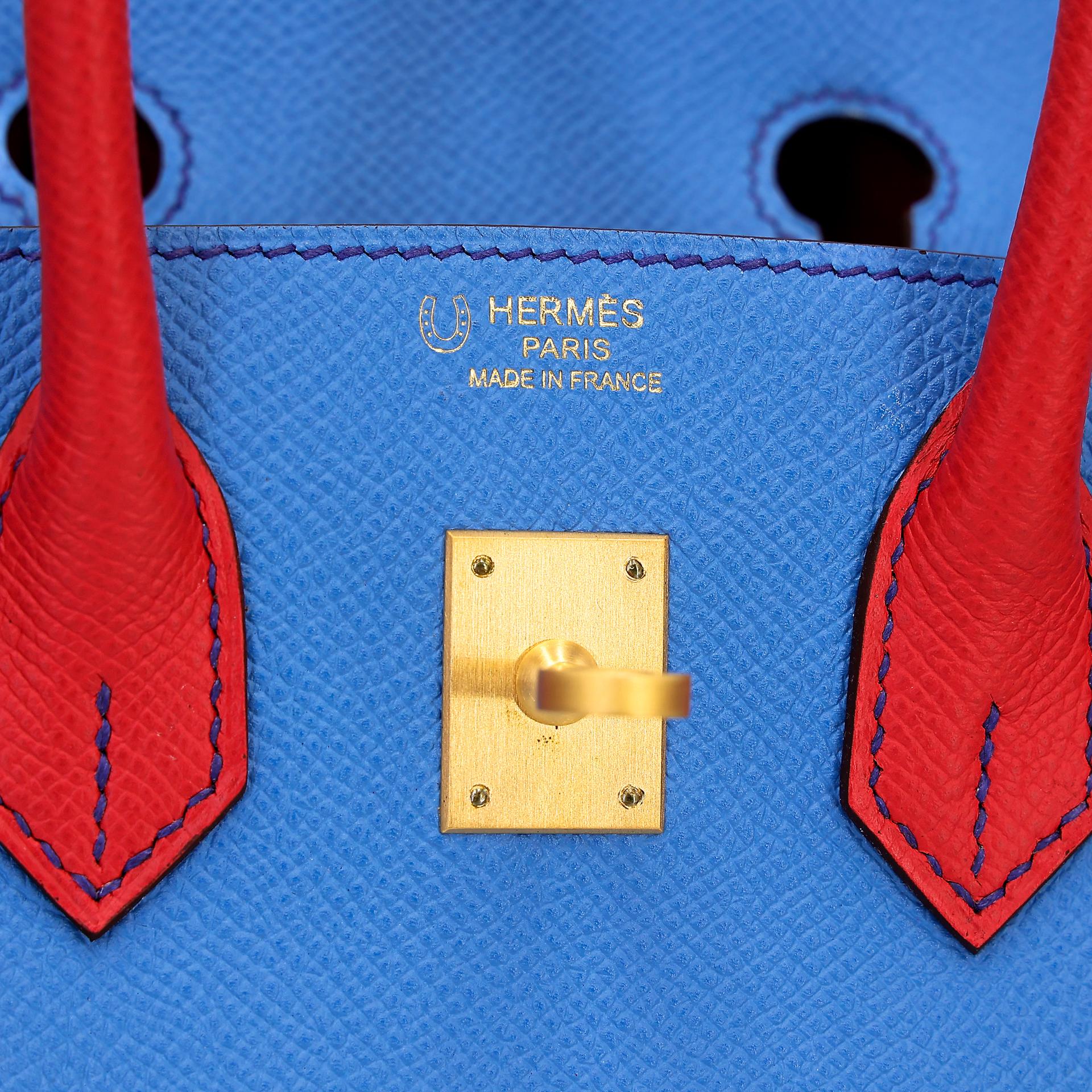 Unused ( Rank NS ) HERMÈS Special Order Birkin 25 HSS Bleu Paradis (2T) Bougainvillea (A5) Epsom Brushed Gold hardware X (2016) - 17