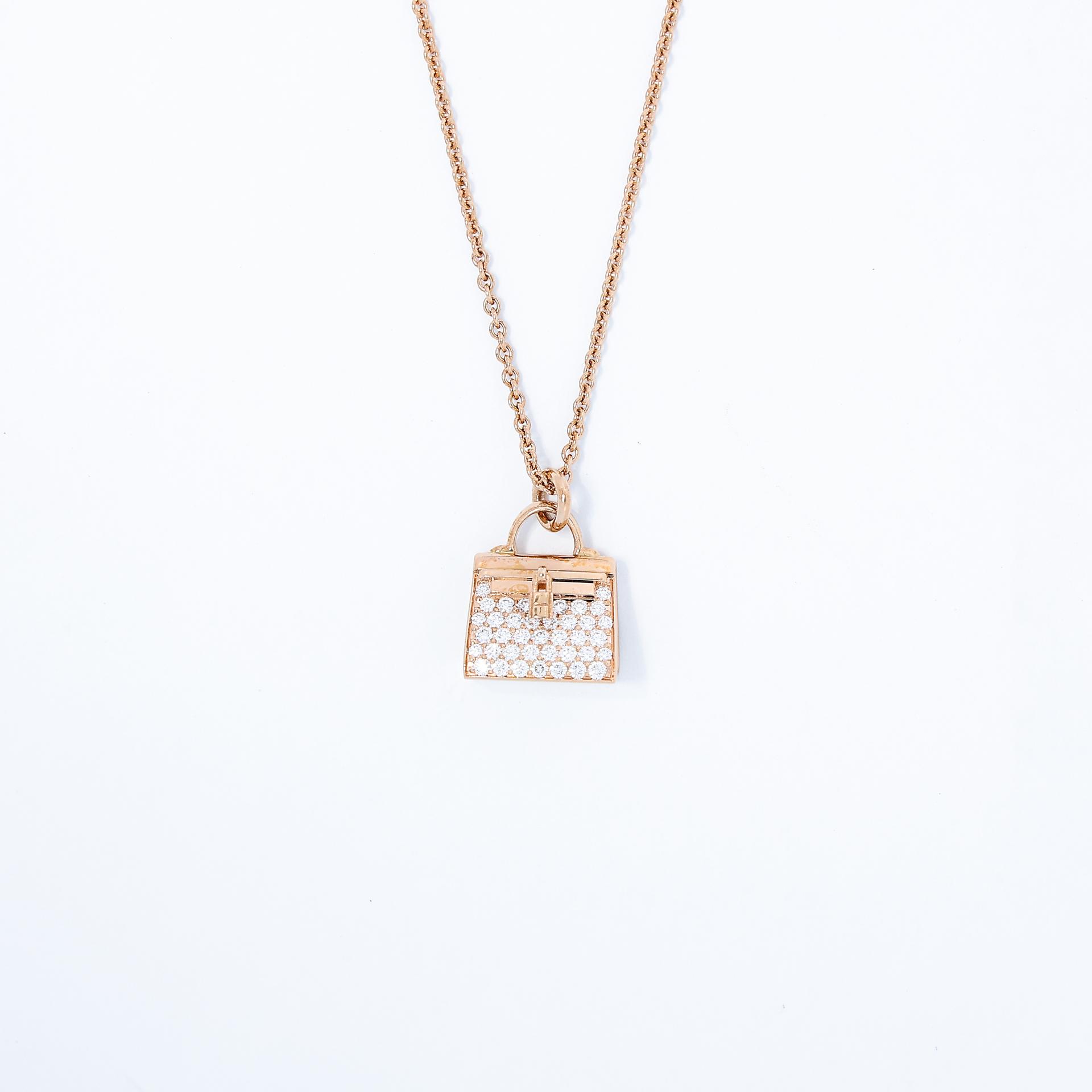 Brand New ( Rank N ) HERMÈS Amulettes Kelly Pendant Rose Gold 18K Rose Gold Diamond - 2