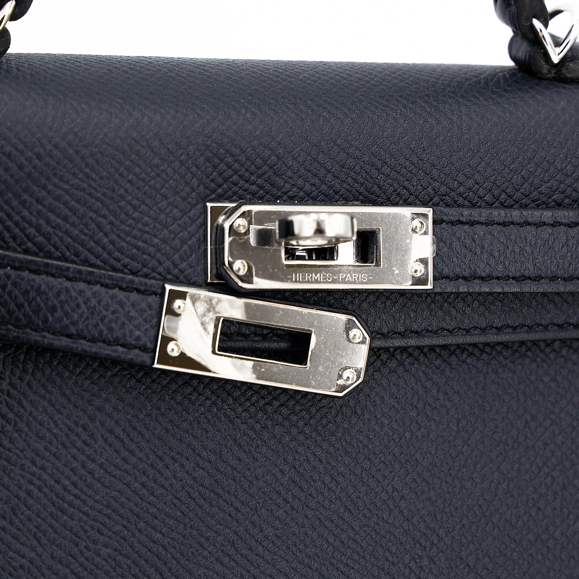 Excellent ( Rank SA )  HERMÈS  Mini Kelly II Bleu Indigo (76) Epsom Palladium hardware A (2017) - 8