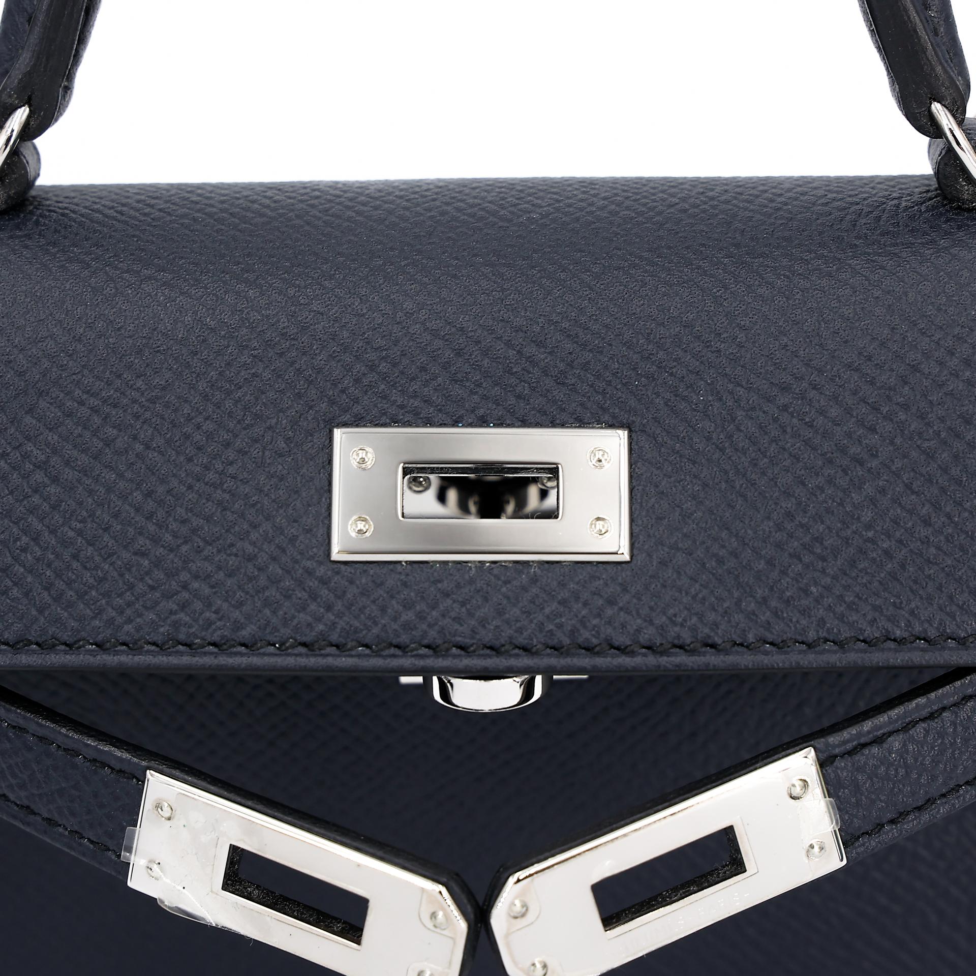 Excellent ( Rank SA )  HERMÈS  Mini Kelly II Bleu Indigo (76) Epsom Palladium hardware A (2017) - 11