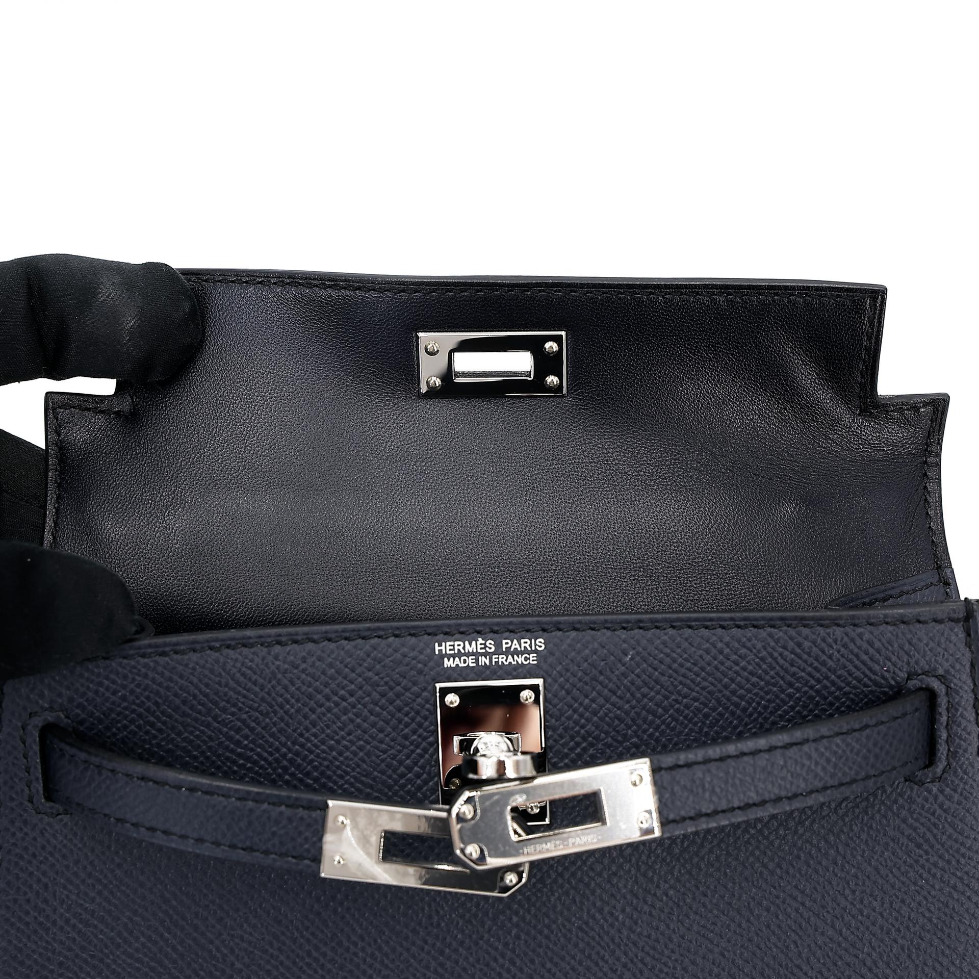 Excellent ( Rank SA )  HERMÈS  Mini Kelly II Bleu Indigo (76) Epsom Palladium hardware A (2017) - 13