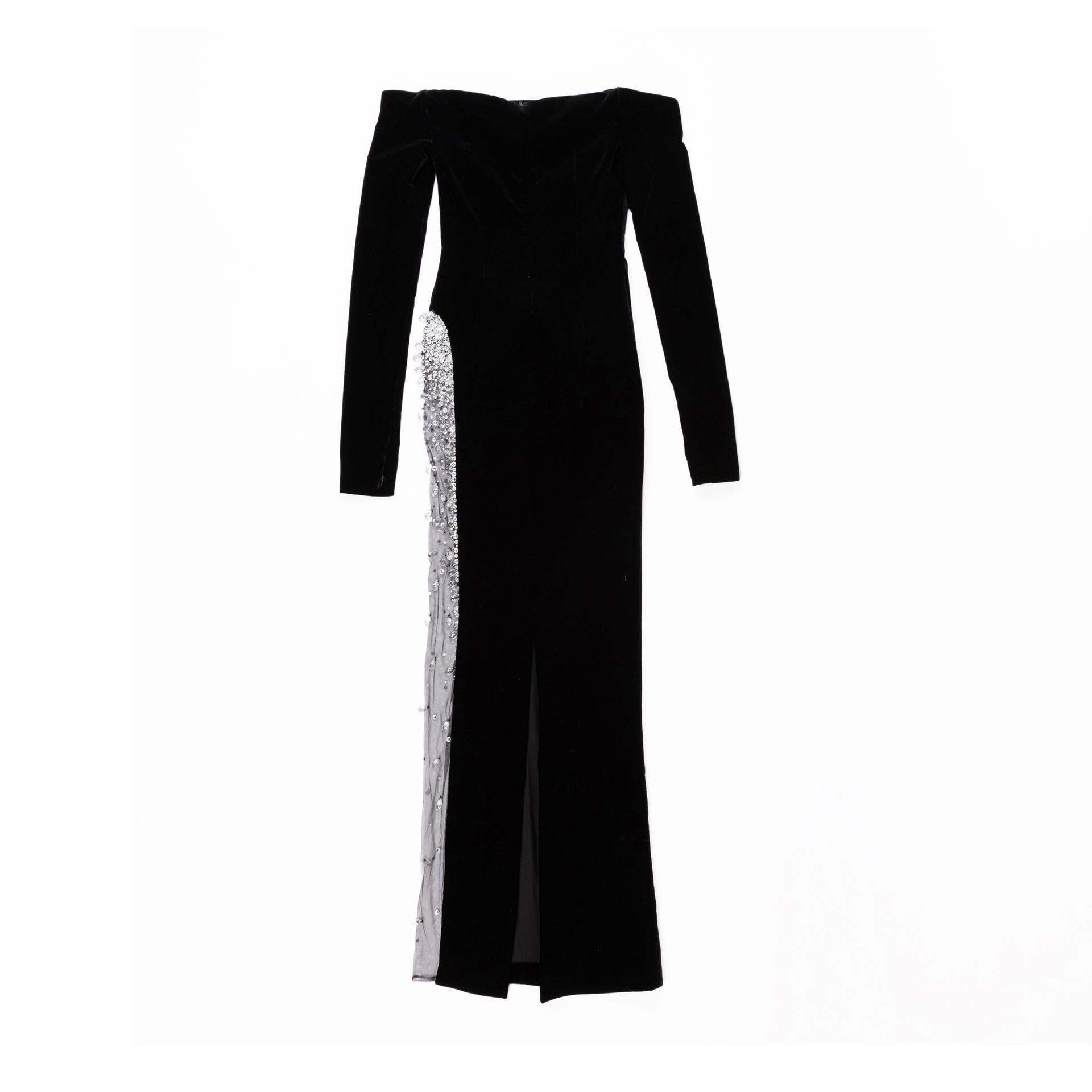 Excellent ( Rank SA )JEAN-LOUIS SABAJI Velvet Crystal-Embellished Dress  Black - 2