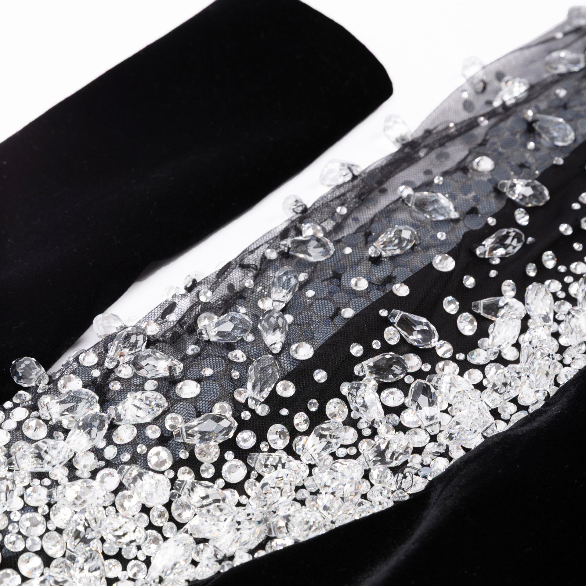Excellent ( Rank SA )JEAN-LOUIS SABAJI Velvet Crystal-Embellished Dress  Black - 3