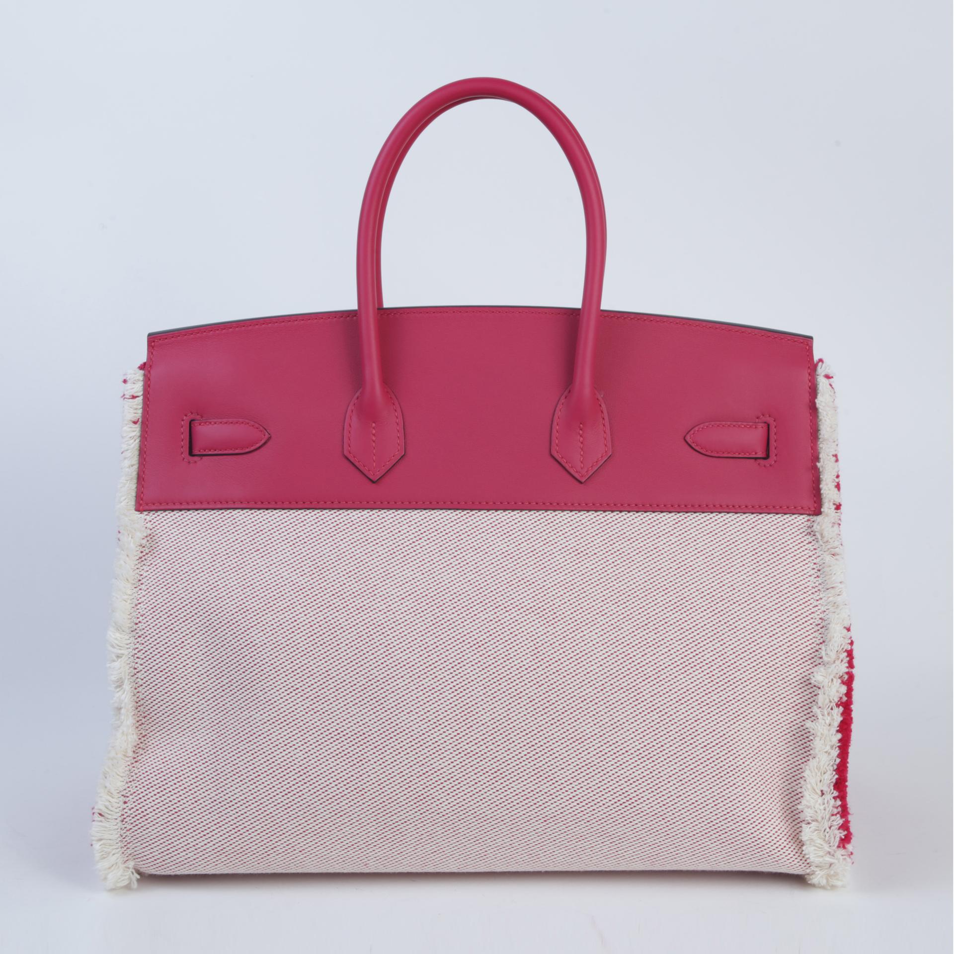 未使用保存品 HERMÈS 愛馬仕 Birkin 35 Fray Fray 90 覆盆子粉 Framboise Toile H 帆布 Swift牛皮 銀扣 Z刻 2021年 - 2
