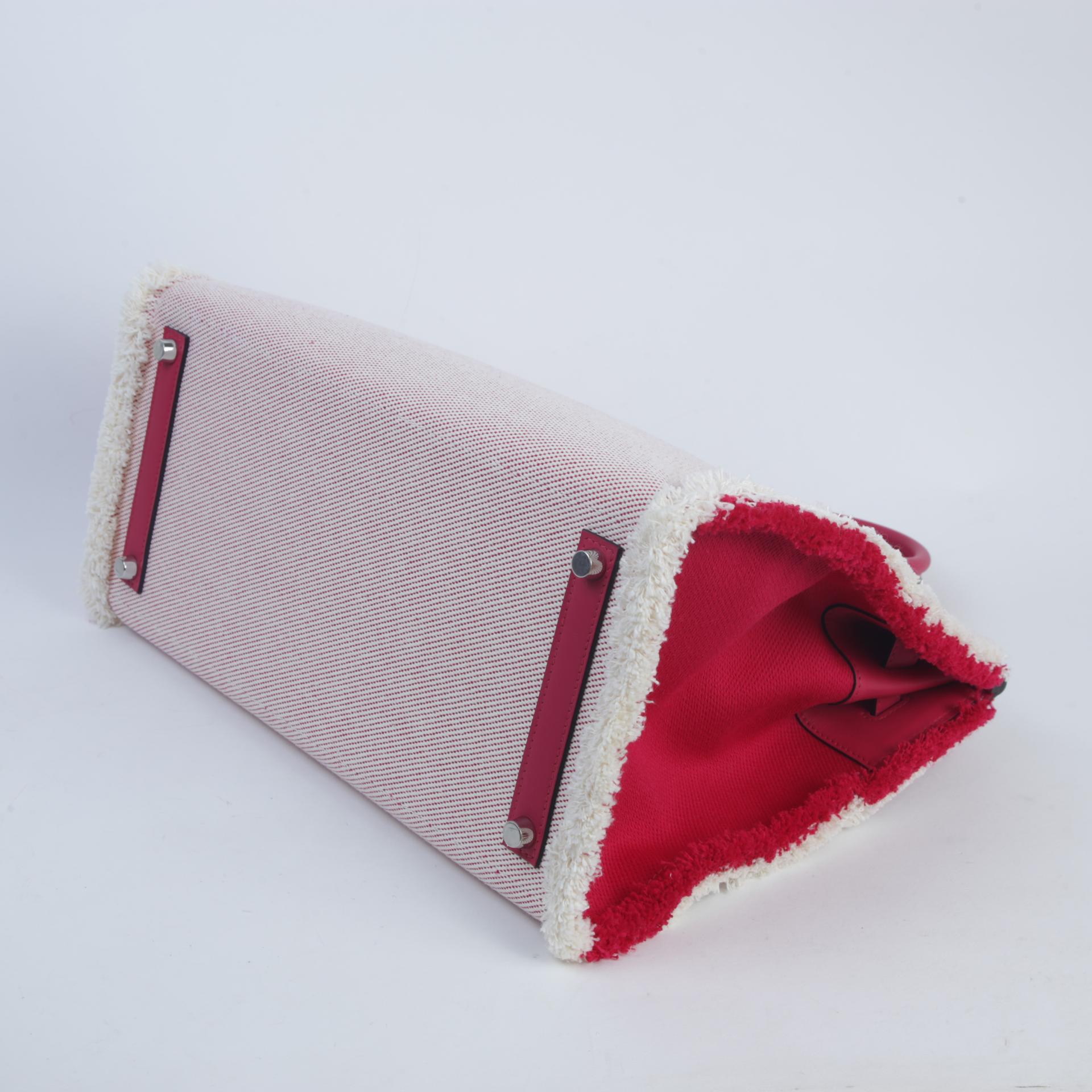 未使用保存品 HERMÈS 愛馬仕 Birkin 35 Fray Fray 90 覆盆子粉 Framboise Toile H 帆布 Swift牛皮 銀扣 Z刻 2021年 - 7