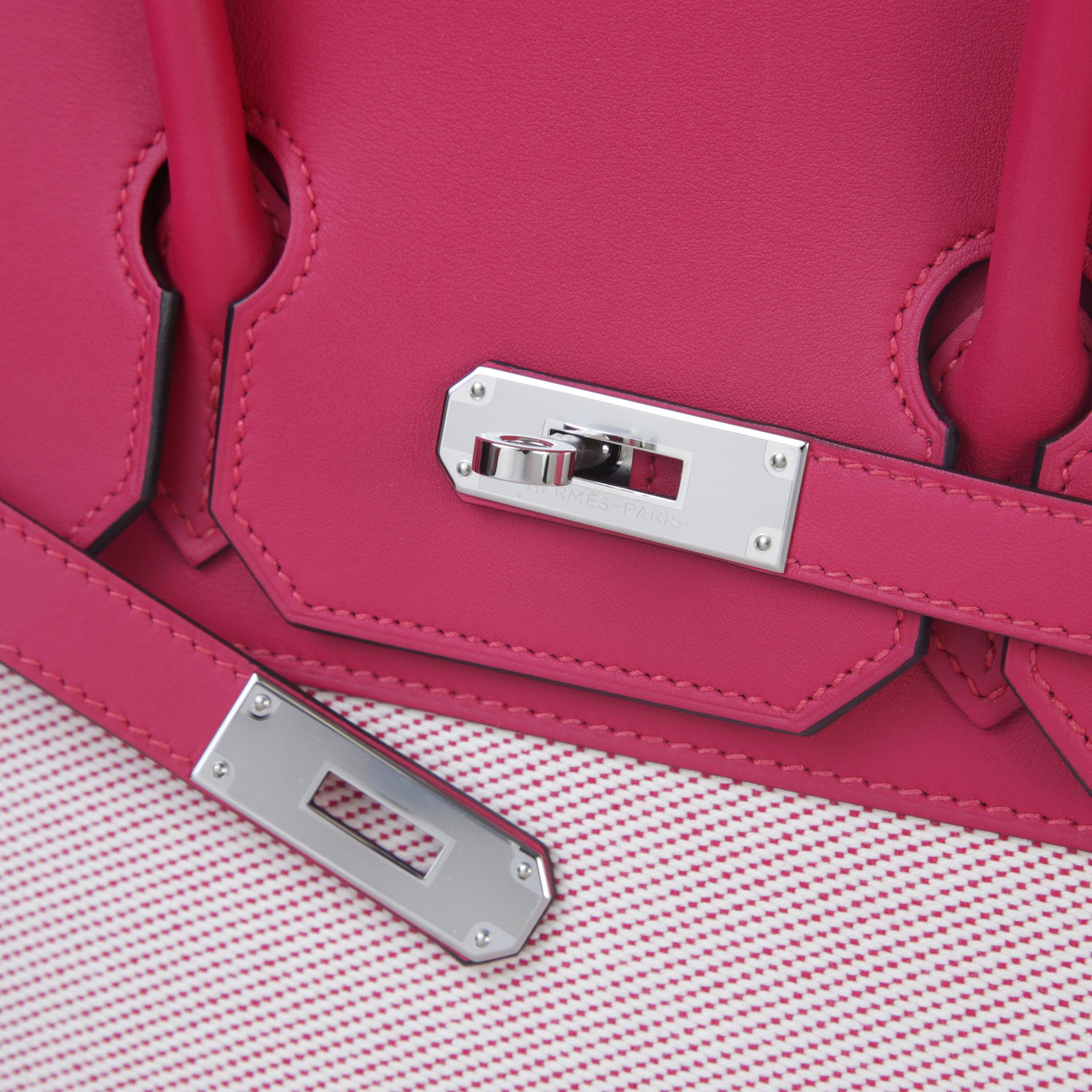 未使用保存品 HERMÈS 愛馬仕 Birkin 35 Fray Fray 90 覆盆子粉 Framboise Toile H 帆布 Swift牛皮 銀扣 Z刻 2021年 - 8