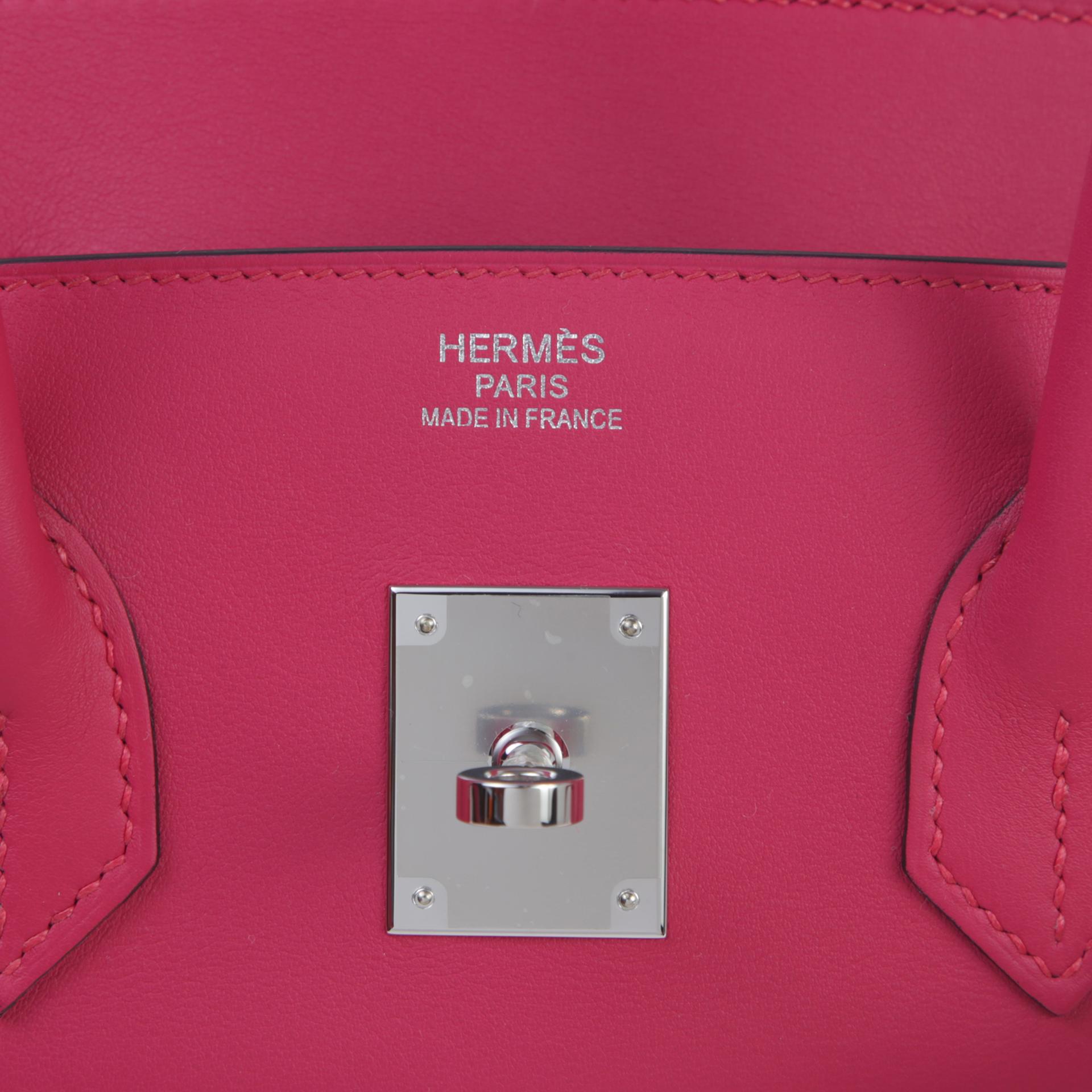 未使用保存品 HERMÈS 愛馬仕 Birkin 35 Fray Fray 90 覆盆子粉 Framboise Toile H 帆布 Swift牛皮 銀扣 Z刻 2021年 - 9
