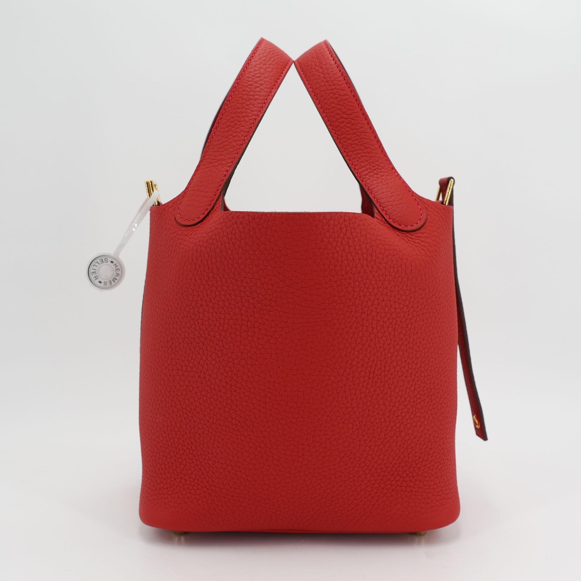 全新 HERMÈS 愛馬仕 Picotin 菜籃子 PM 18 5E 朱砂紅 Vermillon Clemence小牛皮 金扣 W刻 2024年 - 4