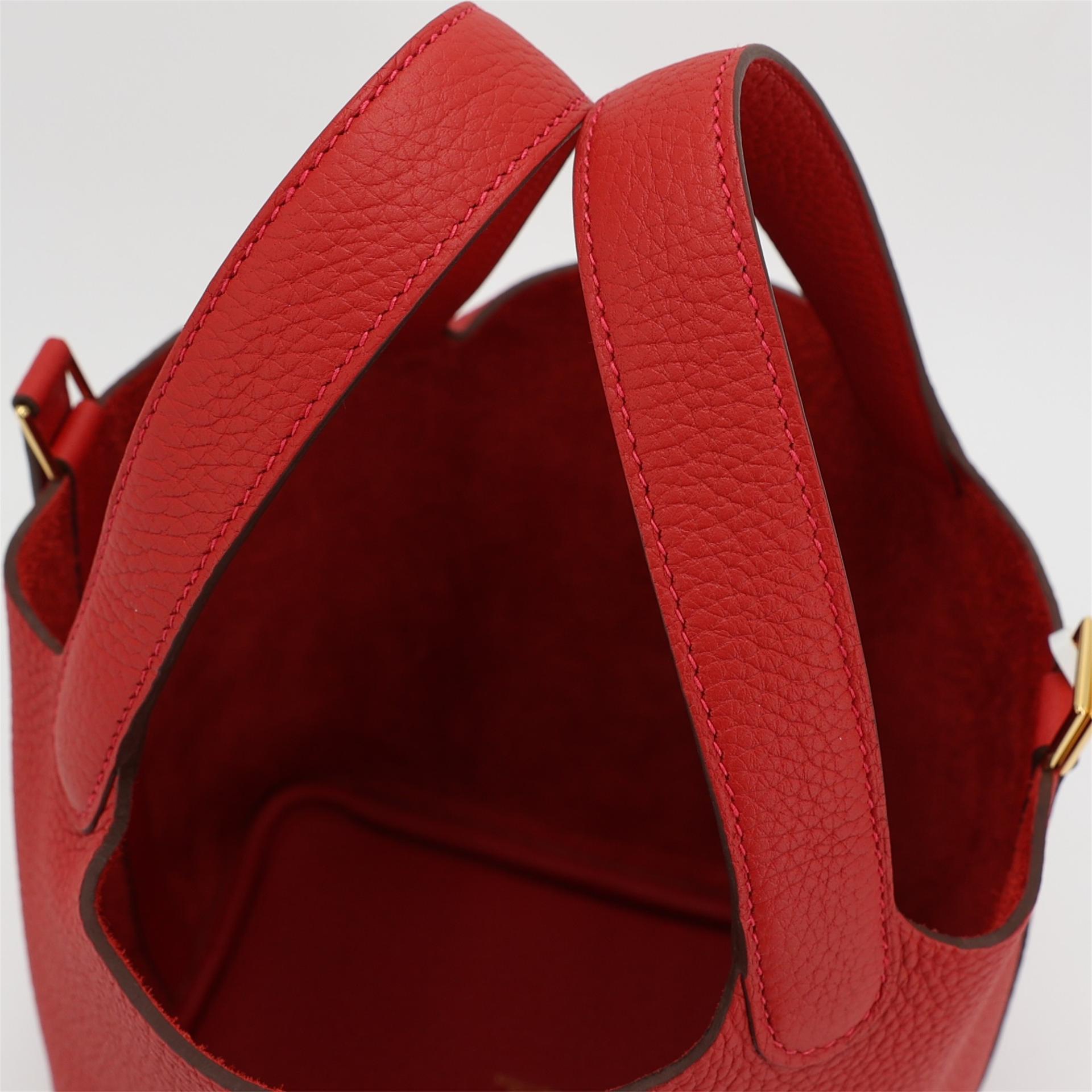 全新 HERMÈS 愛馬仕 Picotin 菜籃子 PM 18 5E 朱砂紅 Vermillon Clemence小牛皮 金扣 W刻 2024年 - 5