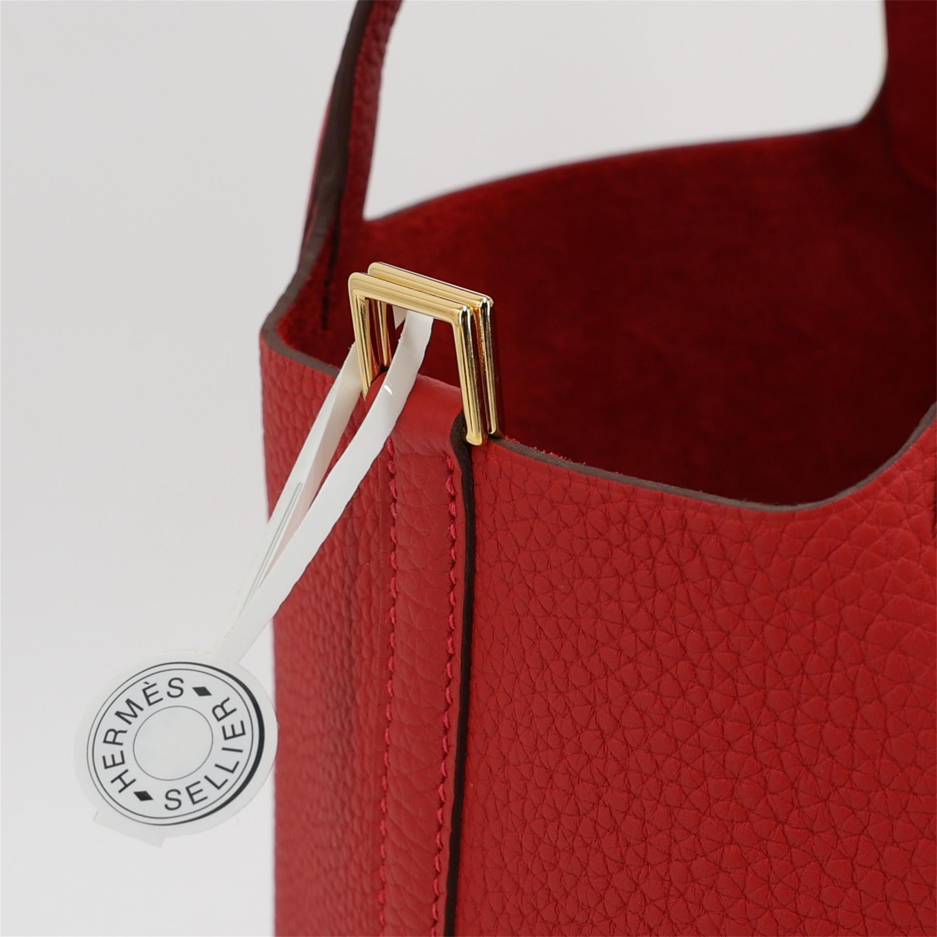 全新 HERMÈS 愛馬仕 Picotin 菜籃子 PM 18 5E 朱砂紅 Vermillon Clemence小牛皮 金扣 W刻 2024年 - 11