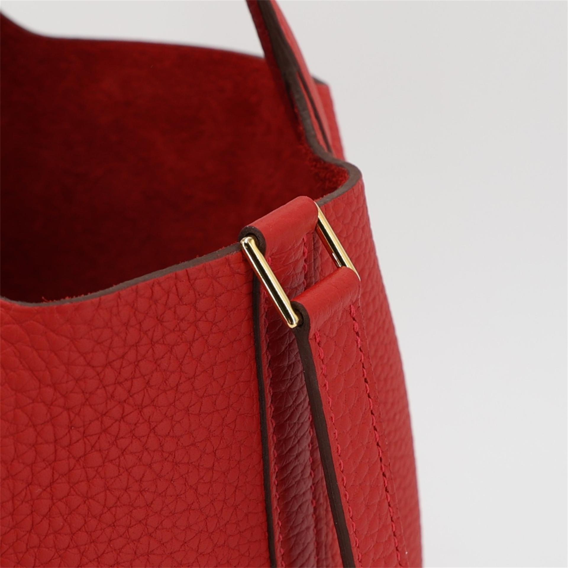 全新 HERMÈS 愛馬仕 Picotin 菜籃子 PM 18 5E 朱砂紅 Vermillon Clemence小牛皮 金扣 W刻 2024年 - 12