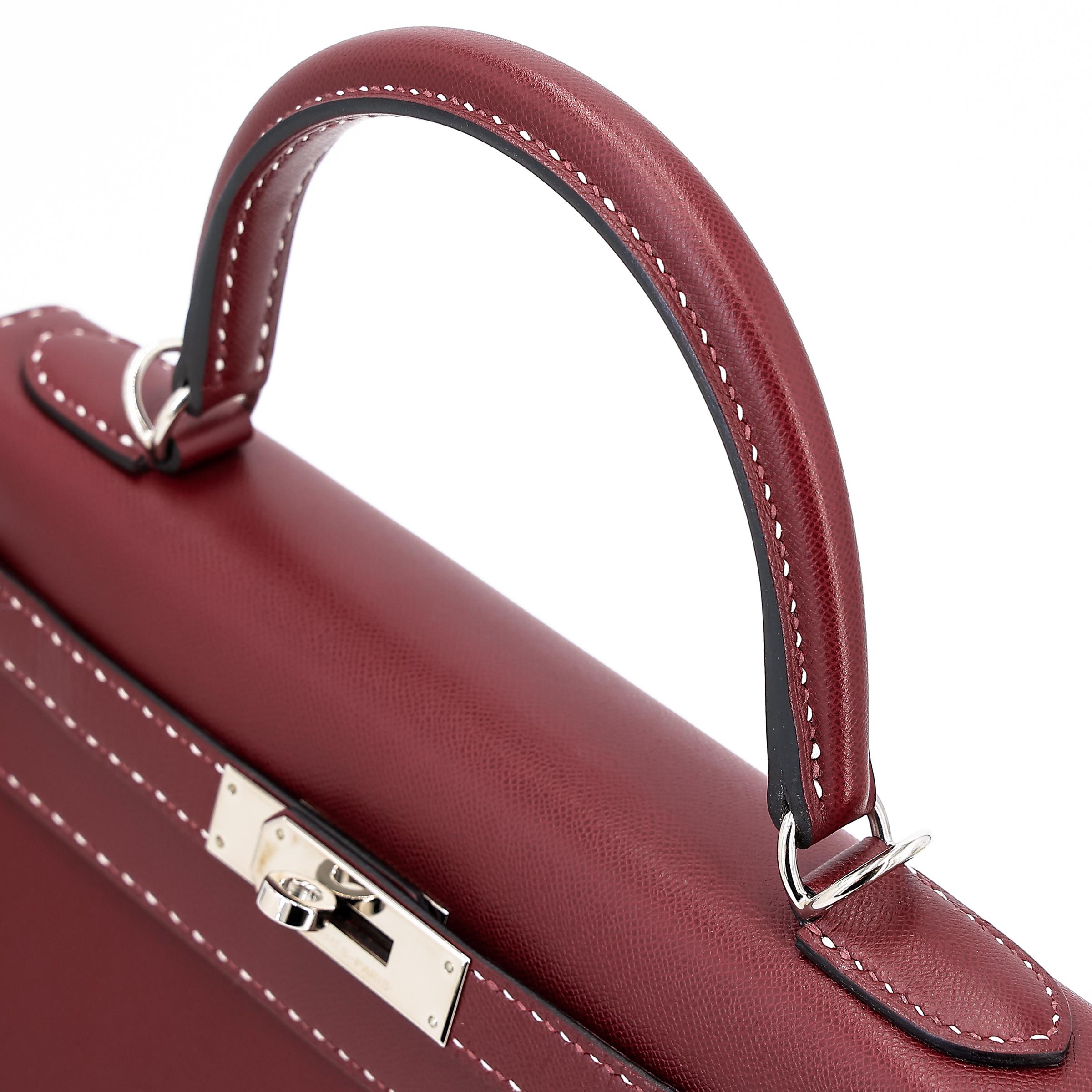 A美品 HERMÈS 爱马仕 限量收藏款 Kelly 28 外缝 Miss You 55 爱马仕红 Rouge H Monsieur皮 银扣 C刻 2018年 - 3