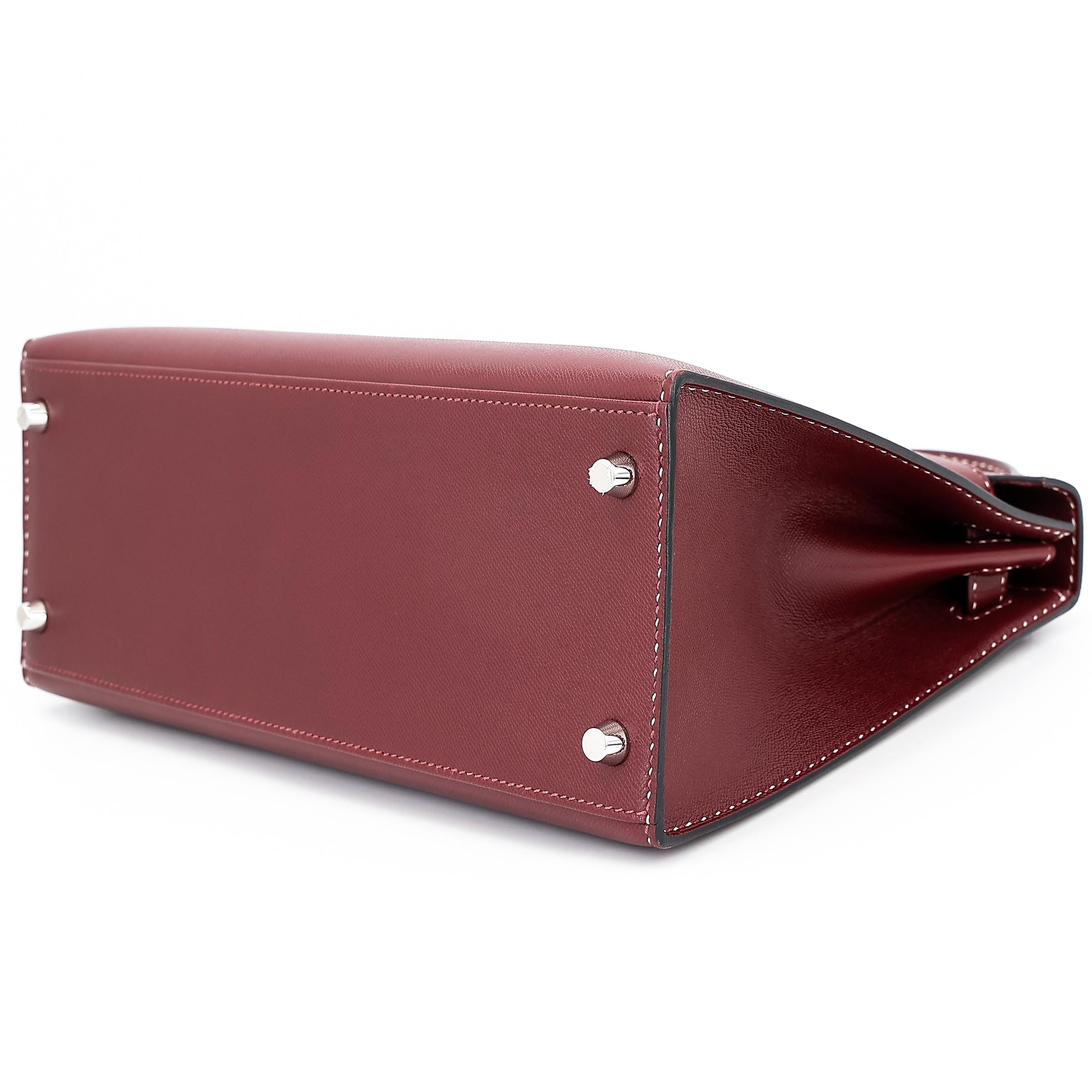 A美品 HERMÈS 爱马仕 限量收藏款 Kelly 28 外缝 Miss You 55 爱马仕红 Rouge H Monsieur皮 银扣 C刻 2018年 - 4
