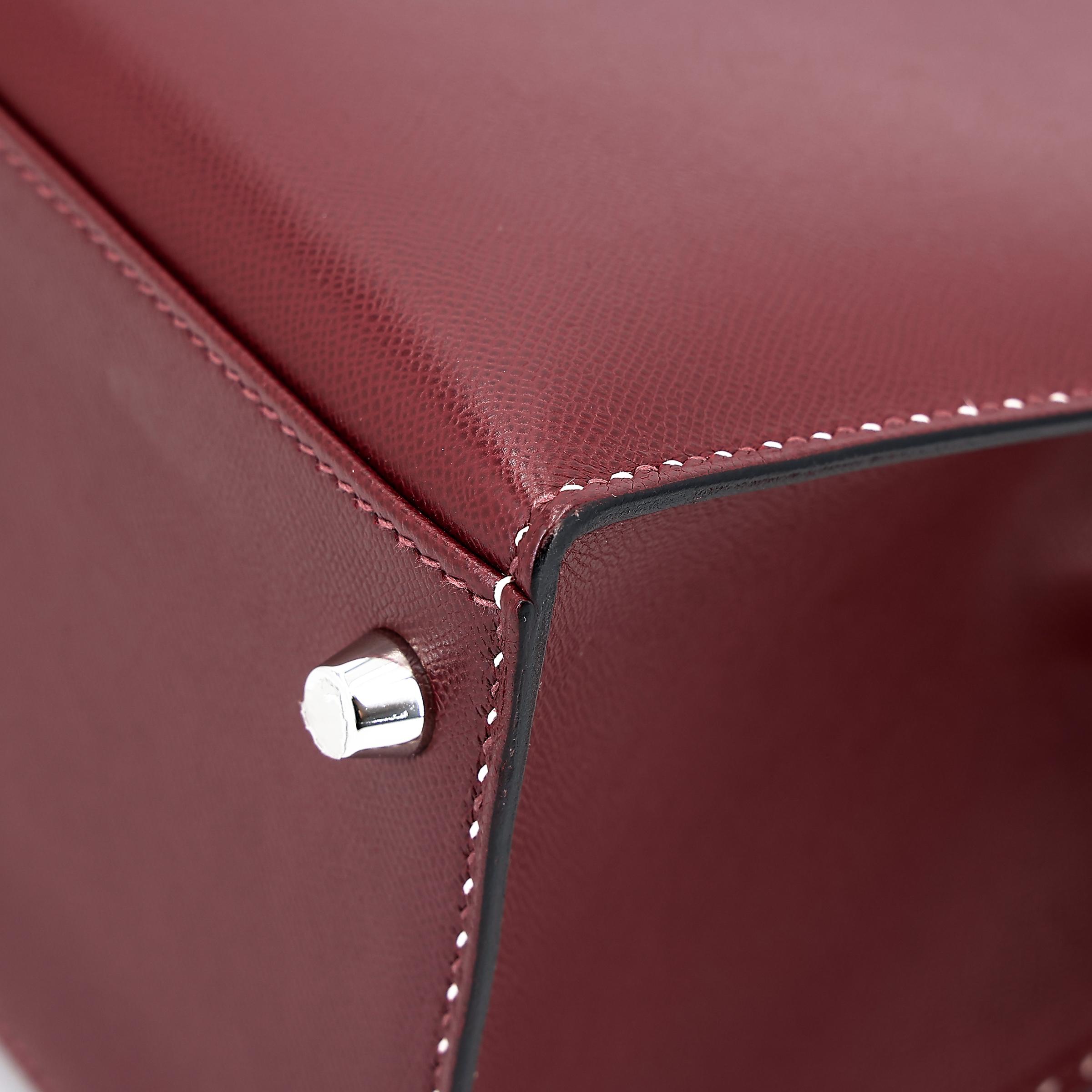 A美品 HERMÈS 爱马仕 限量收藏款 Kelly 28 外缝 Miss You 55 爱马仕红 Rouge H Monsieur皮 银扣 C刻 2018年 - 10