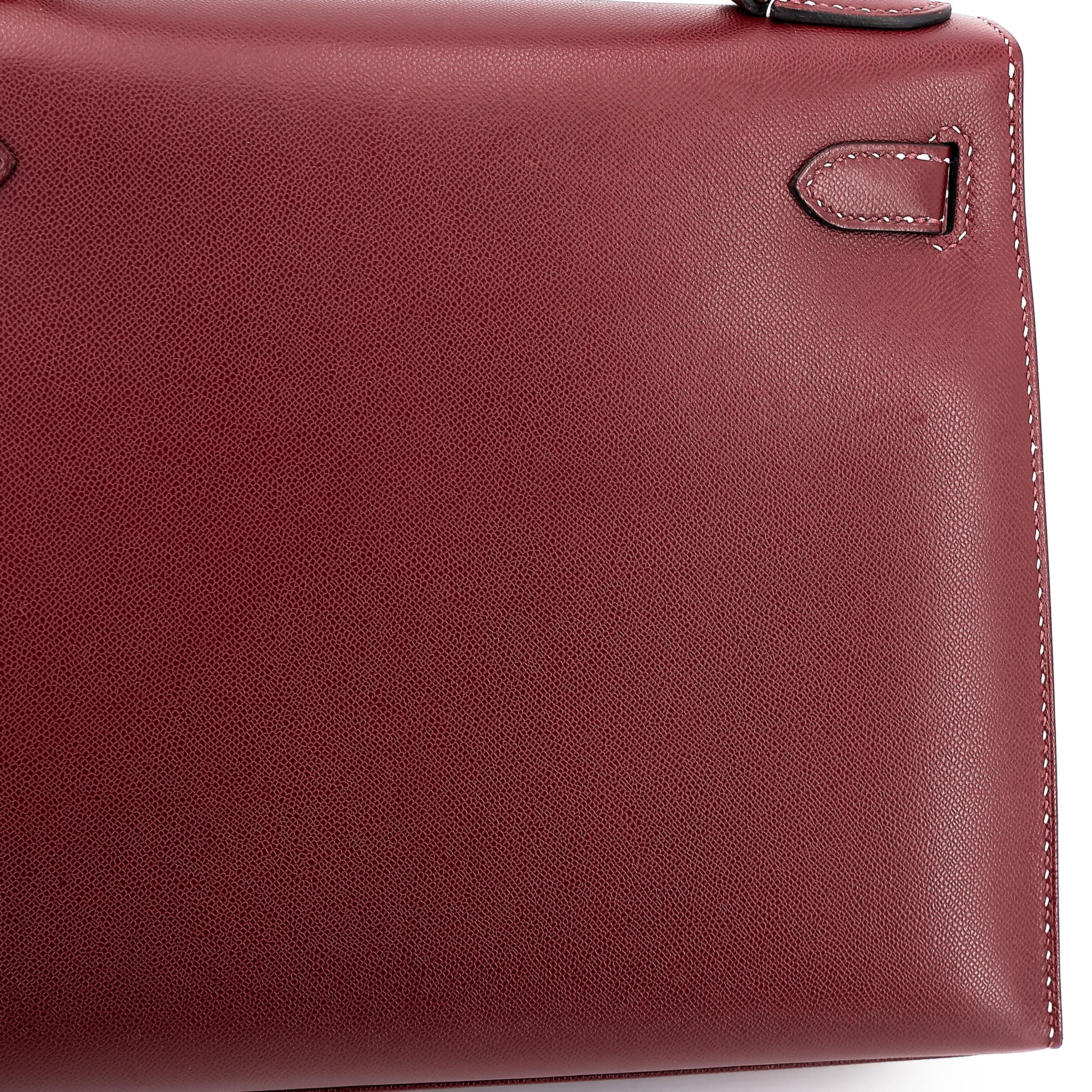 A美品 HERMÈS 爱马仕 限量收藏款 Kelly 28 外缝 Miss You 55 爱马仕红 Rouge H Monsieur皮 银扣 C刻 2018年 - 17