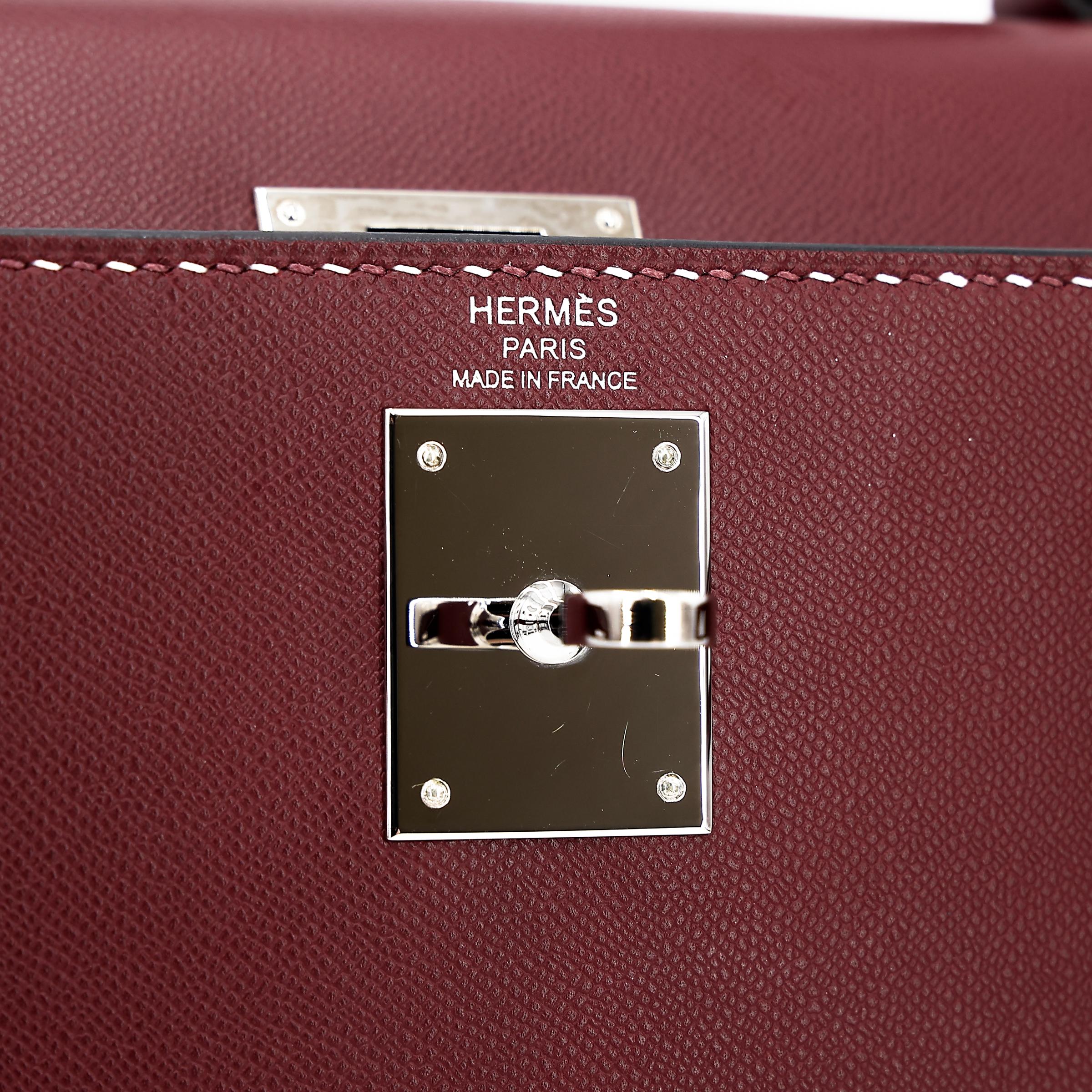 A美品 HERMÈS 爱马仕 限量收藏款 Kelly 28 外缝 Miss You 55 爱马仕红 Rouge H Monsieur皮 银扣 C刻 2018年 - 33