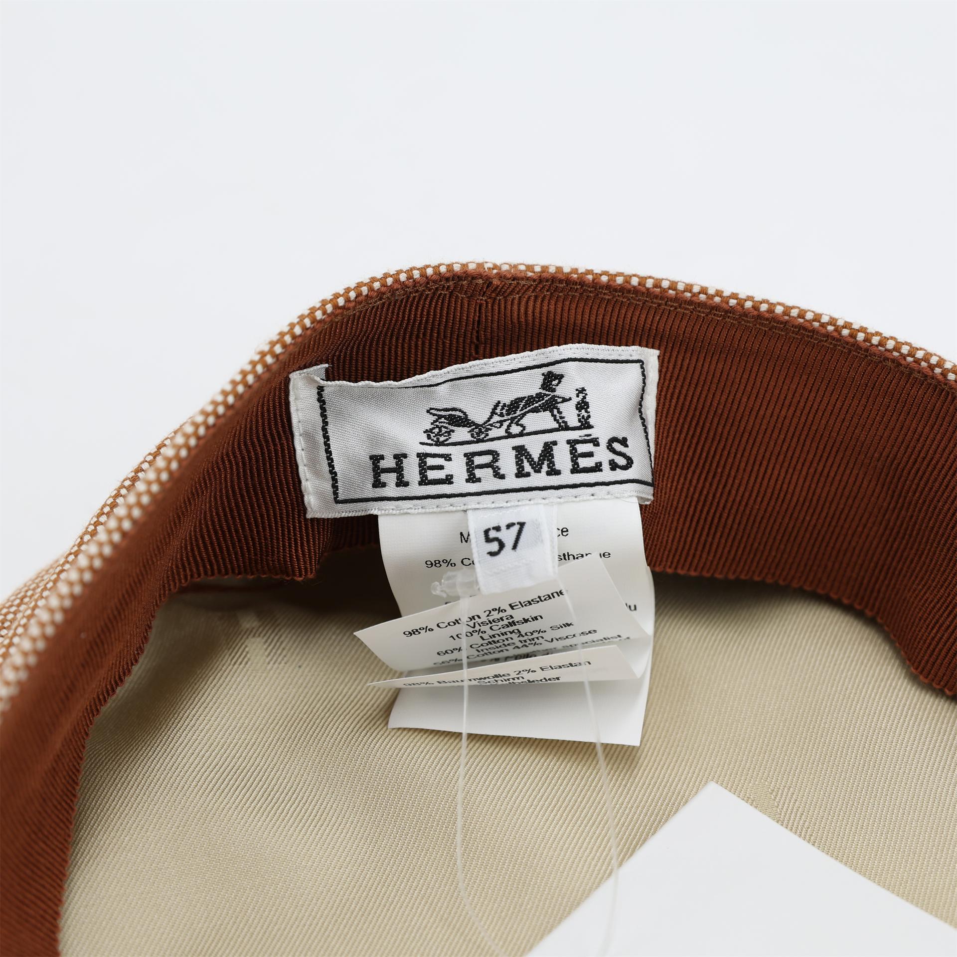 全新 HERMÈS 爱马仕 沃邦女士卡带帽 37 金棕色 Gold 3G 栗子色 Alezan 帆布 Swift 皮 真丝 棉 - 3