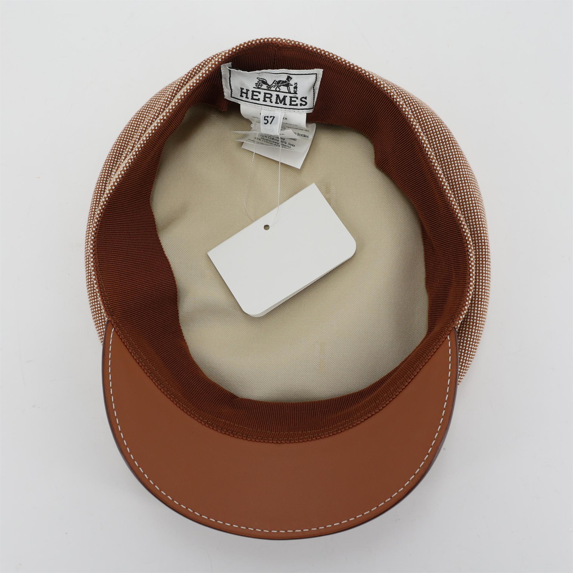 全新 HERMÈS 爱马仕 沃邦女士卡带帽 37 金棕色 Gold 3G 栗子色 Alezan 帆布 Swift 皮 真丝 棉 - 4