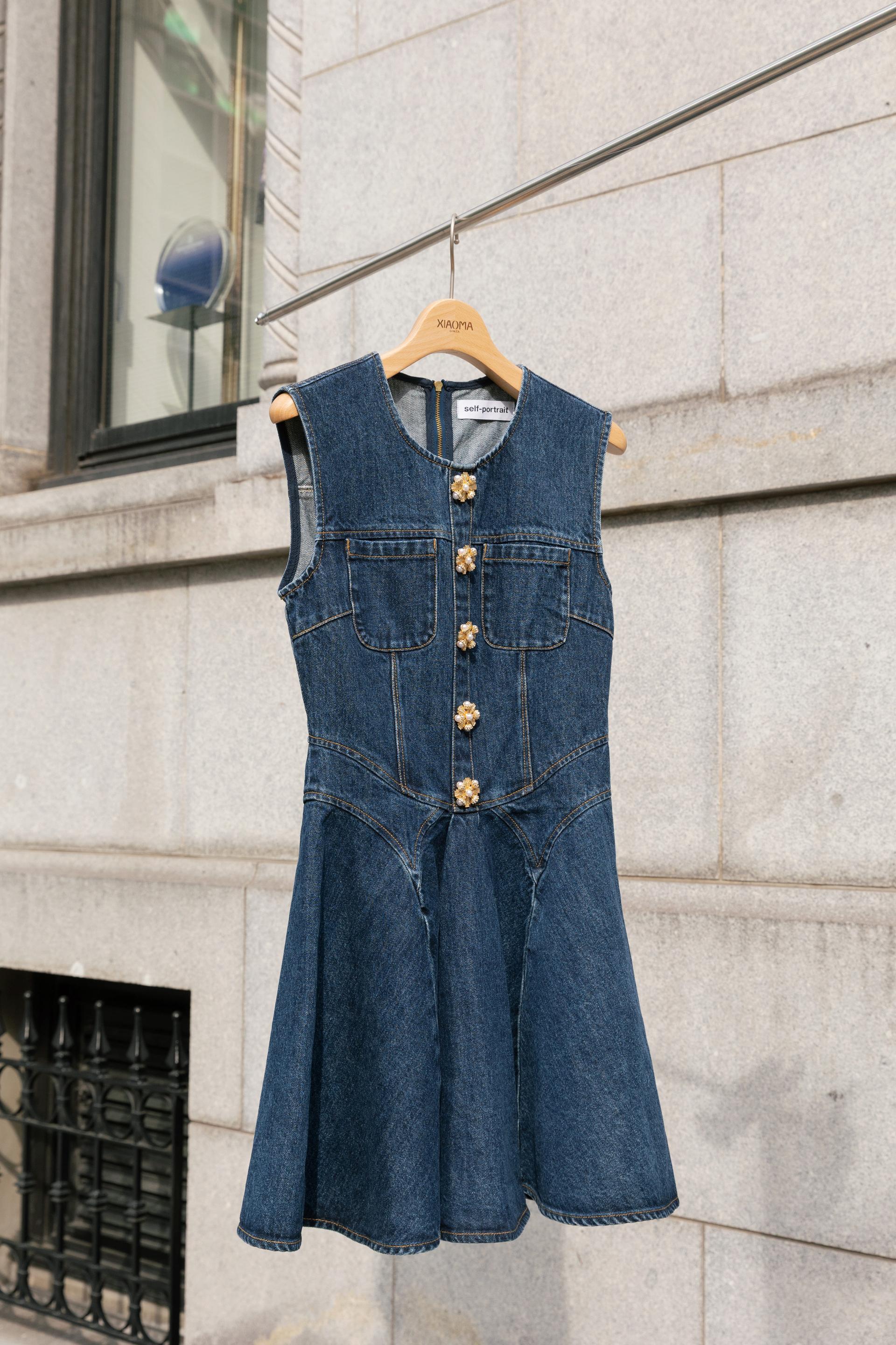 Unused ( Rank NS )SELF-PORTRAIT Denim Skater Mini Dress Blue - 8