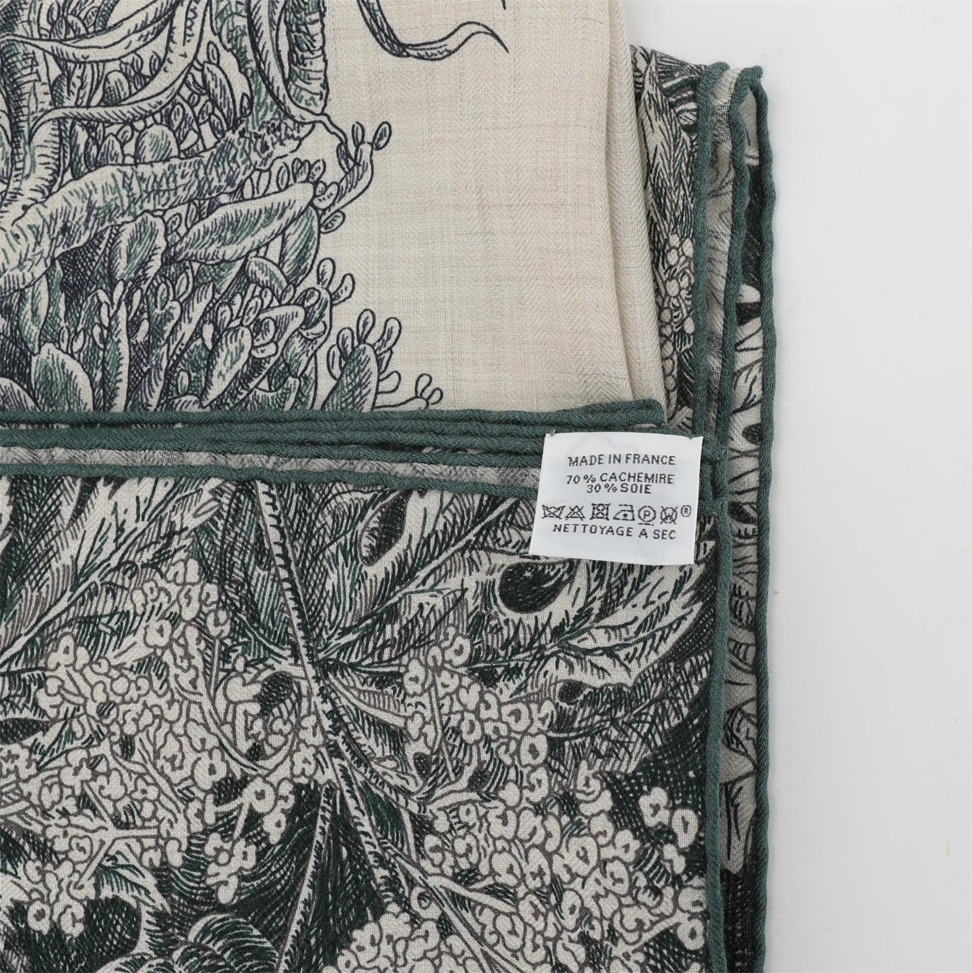 ランク N 新品 HERMÈS エルメス ショール 140 パレルモの植物園にて グレー カシミヤ シルク - 4