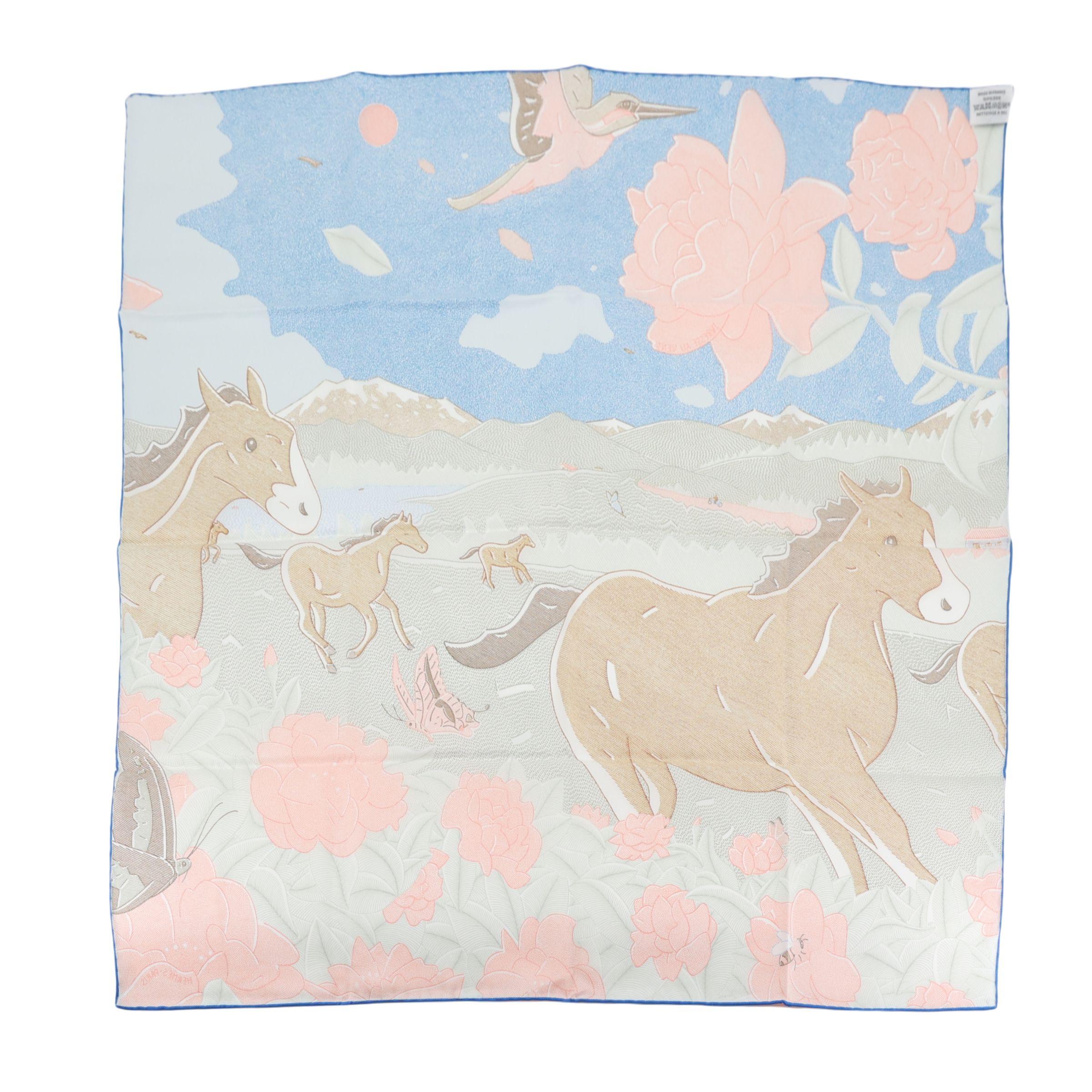 Carre 70 scarf Ivresse Au Vent Brown Beige Pink Blue