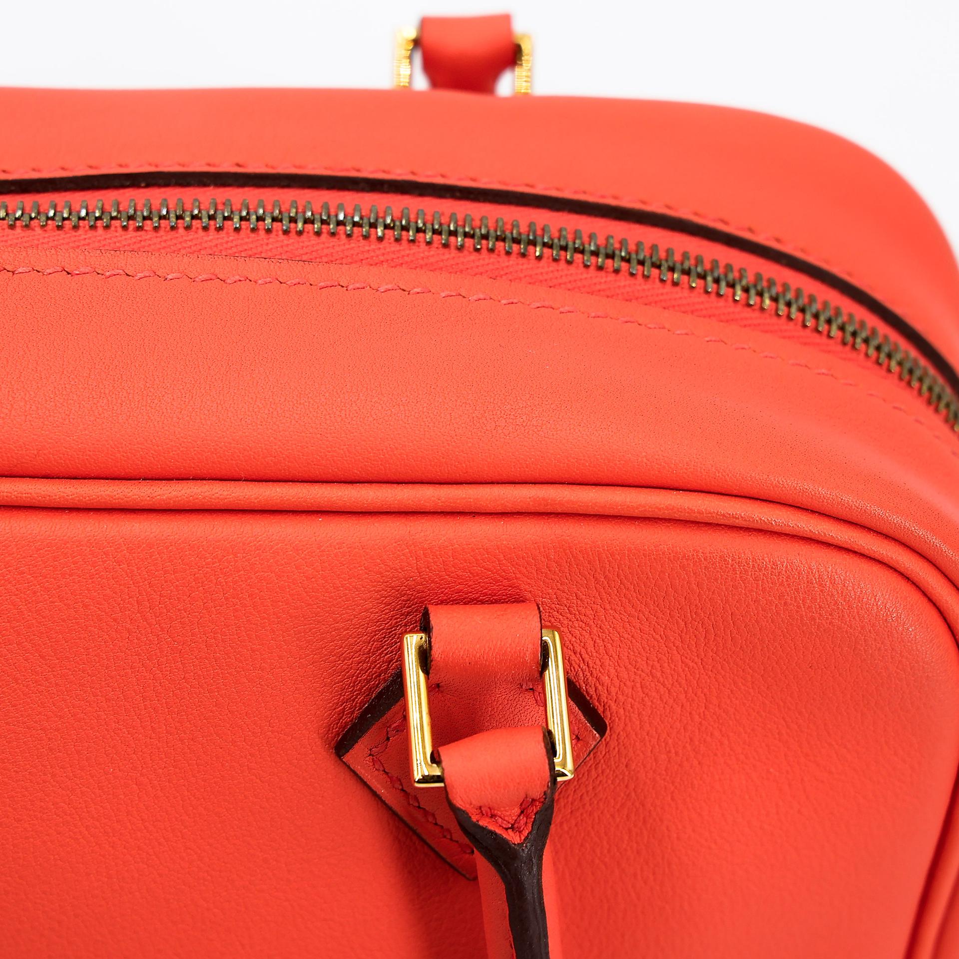 Excellent ( Rank SA )  HERMÈS  Plume Mini Orange Poppy (8V) Swift Gold hardware X (2016) - 14