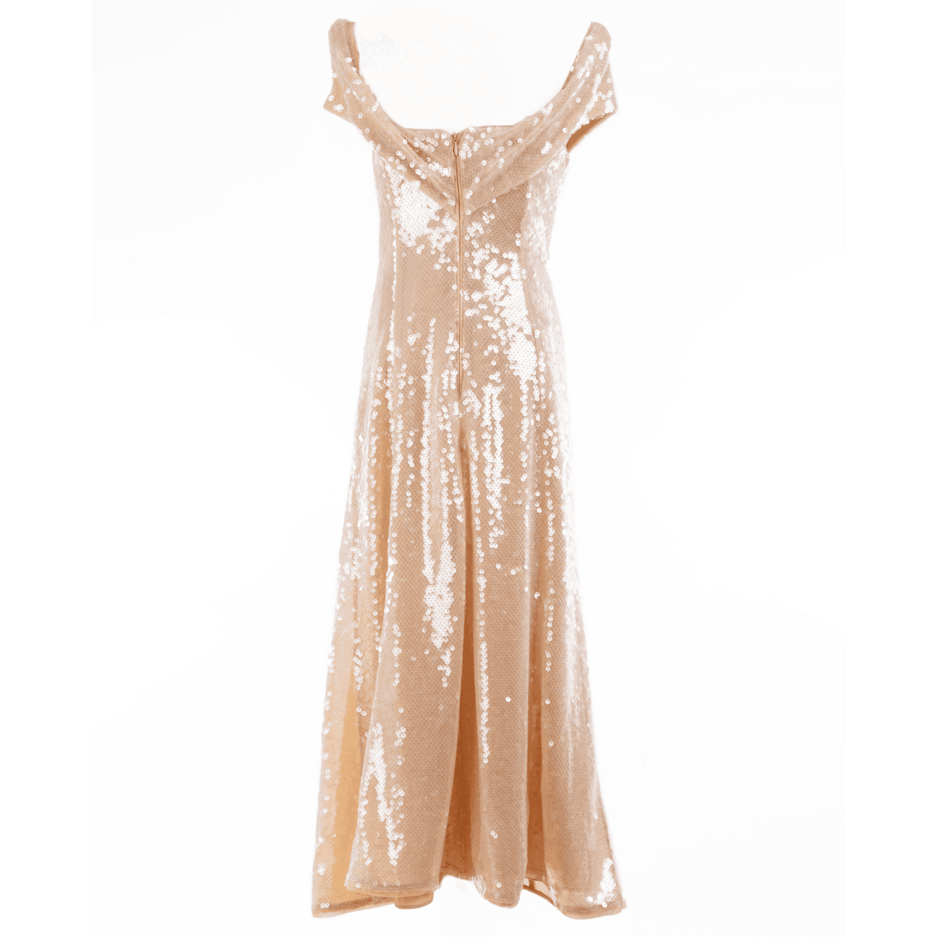 SELF-PORTRAIT Gold Sequin Off Shoulder Midi Dress