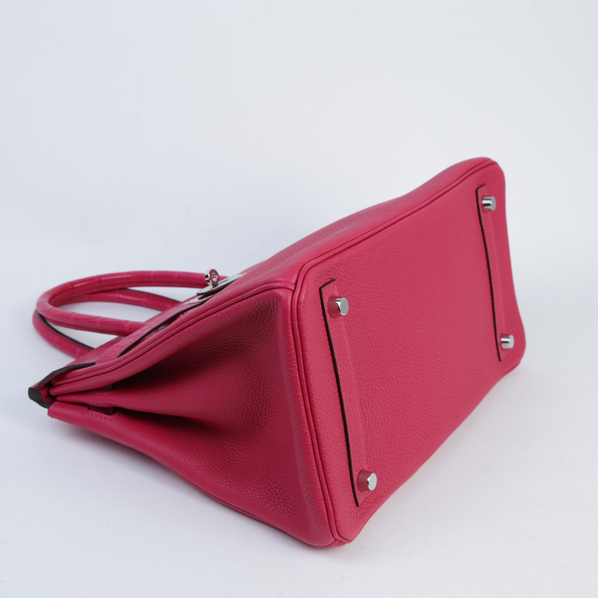 A美品 HERMÈS 爱马仕 Birkin 30 Touch 90 覆盆子粉 Framboise □ 短吻鳄 雾面 Togo小牛皮 银扣 Z刻 2021年 - 4